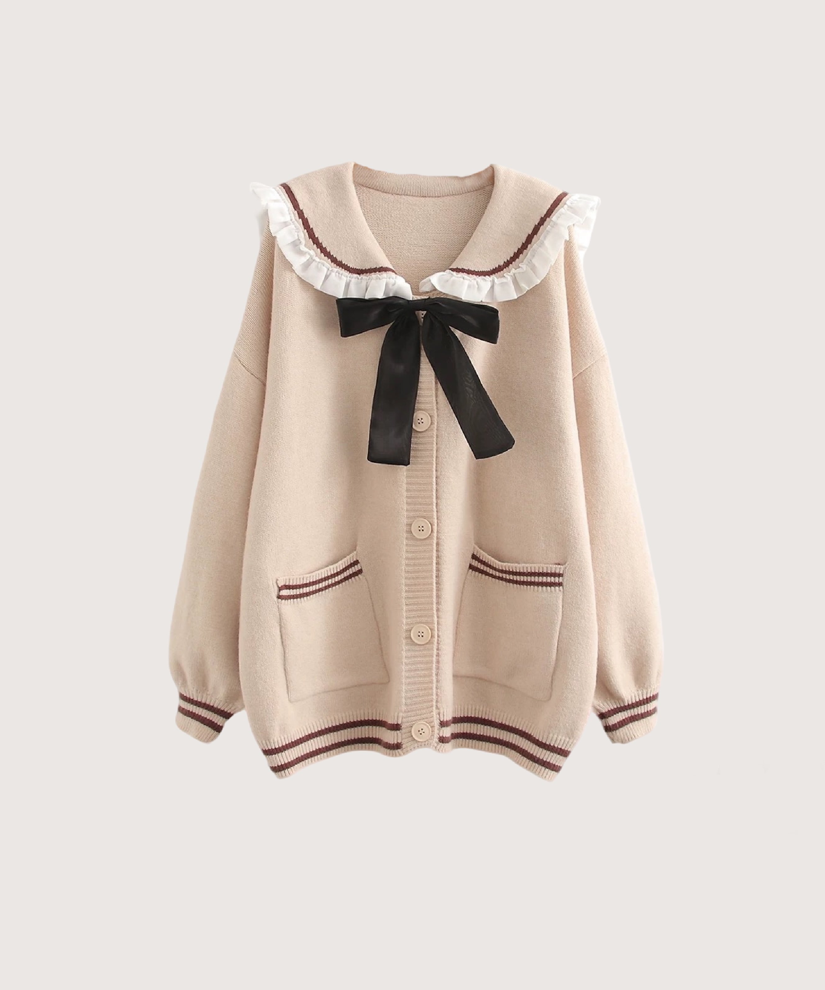 LA POMME petit Navy Ribbon Cardigan ラポミ・プチ トップス カーディガン ネイビー グレー ベージュ【送料無料】