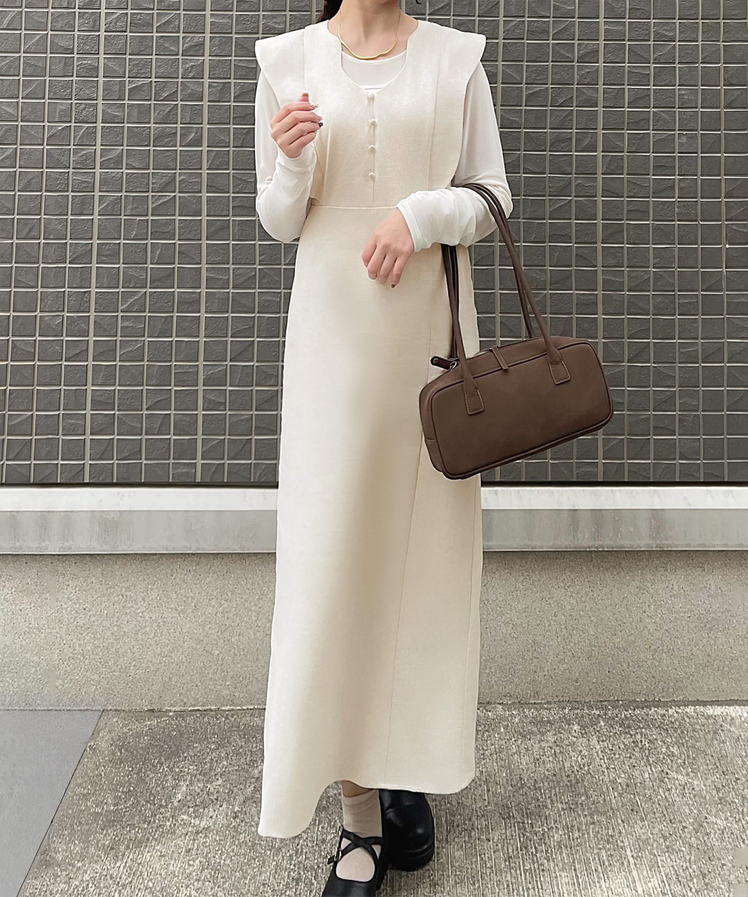 JUNOAH リネン混ニュアンスフリルワンピース【一部ぺチスカートセット】 ジュノア ワンピース・ドレス ワンピース ブラック ホワイト