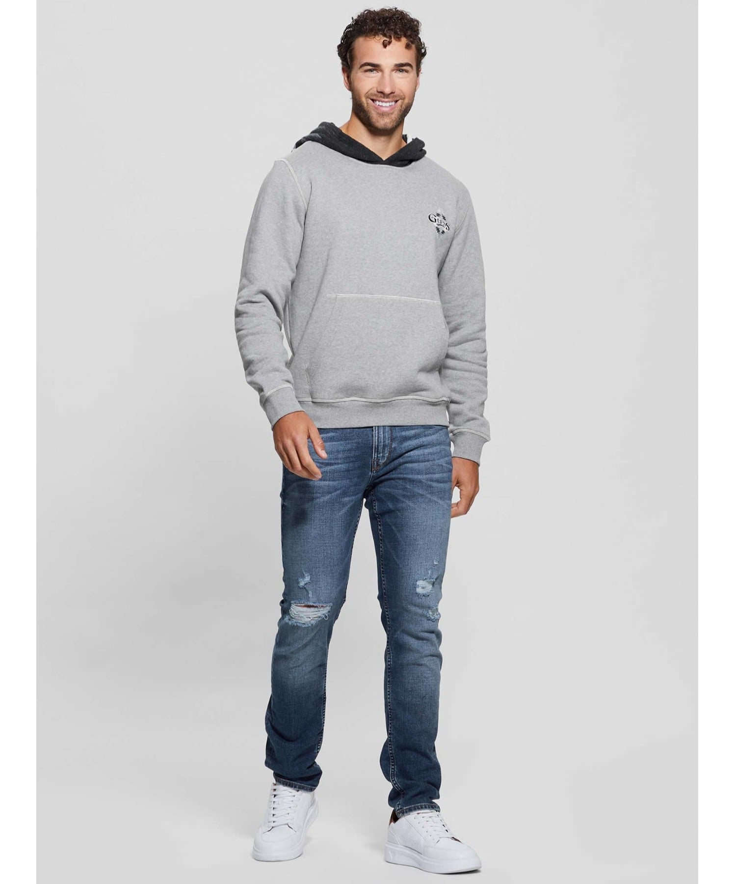 GUESS パーカー (M)CONTRAST Hoodie Sweatshirt ゲス トップス パーカー・フーディー グレー