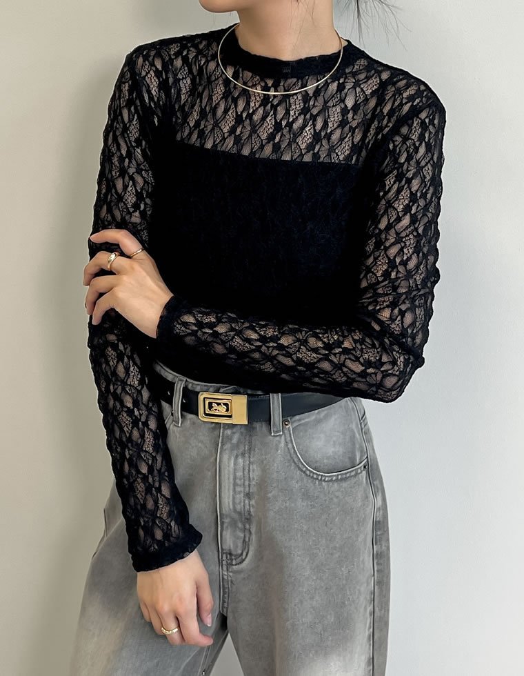 Re:EDIT カットレースモックネックトップス リエディ トップス カットソー・Tシャツ ブラック ホワイト【送料無料】 stylife-14863769 Rakuten Fashion サンプル画像3