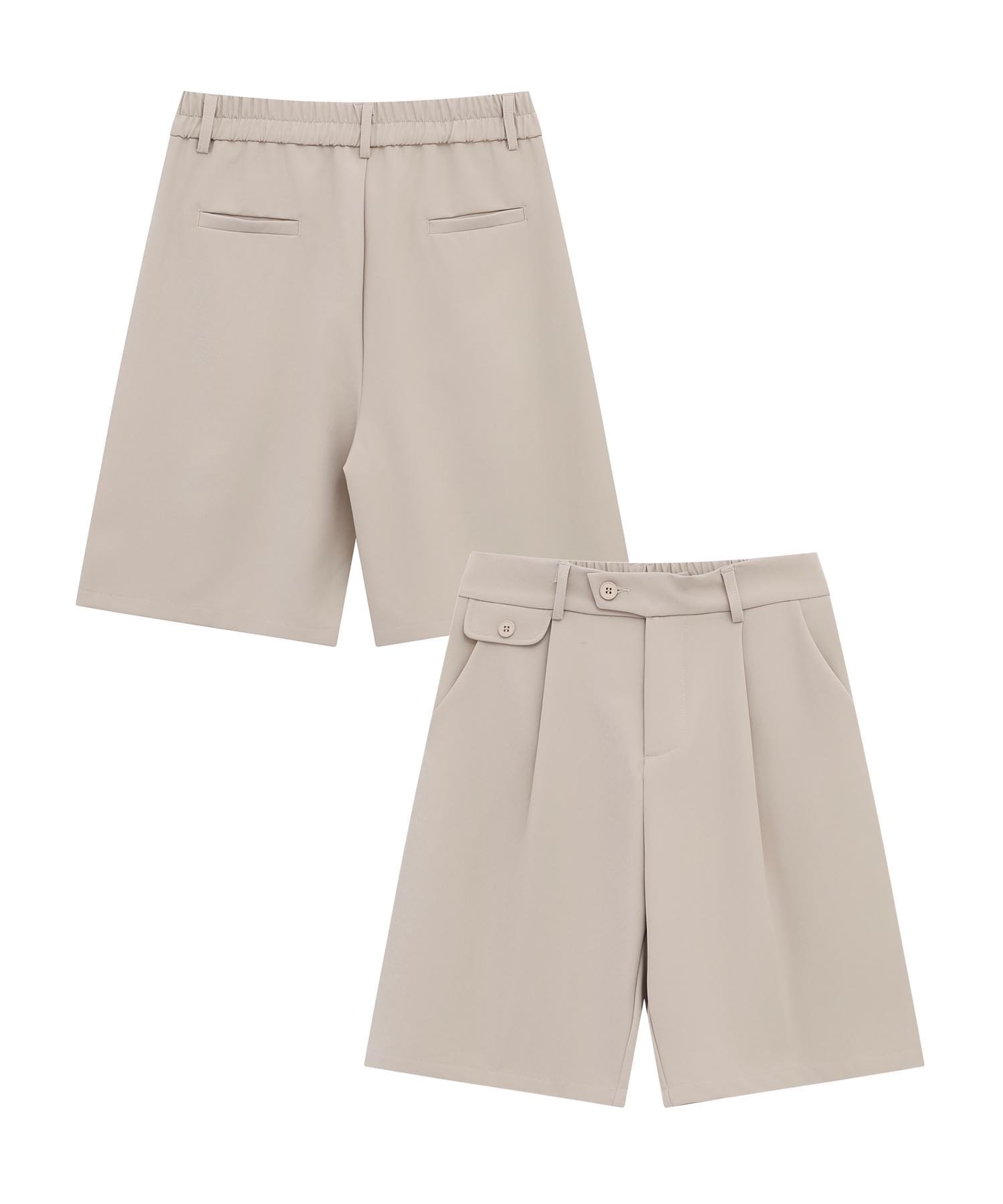 aimoha MEN/デコラティブボタンタックショートスラックスパンツ アイモハ パンツ スラックス・ドレスパンツ ベージュ ブラック