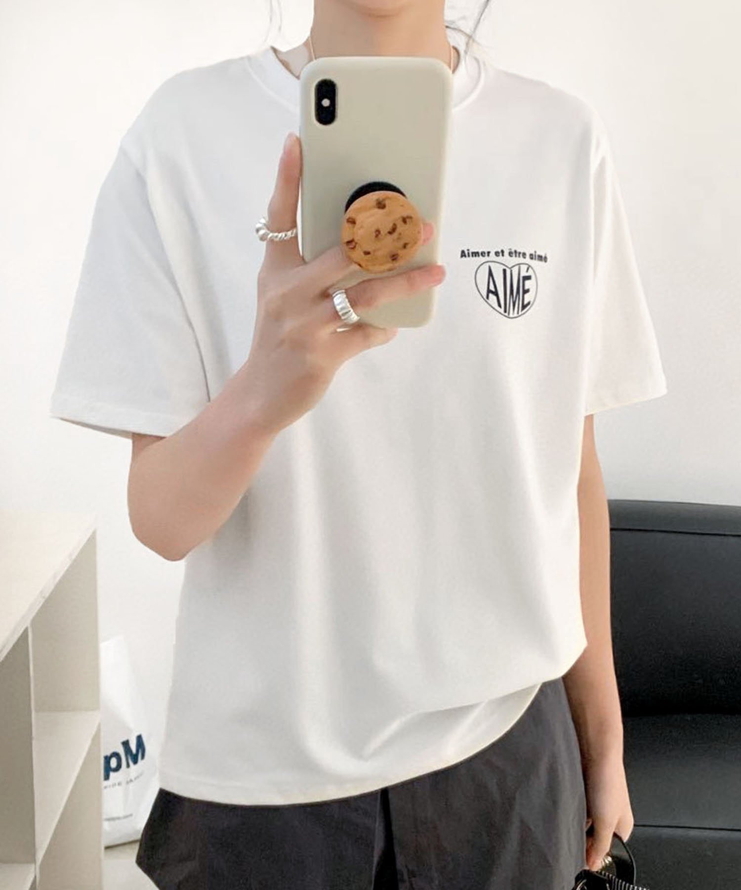 LOWO コットン素材ロゴ入り半袖Tシャツ リバーフィールド アンド コー トップス カットソー・Tシャツ ホワイト ピンク