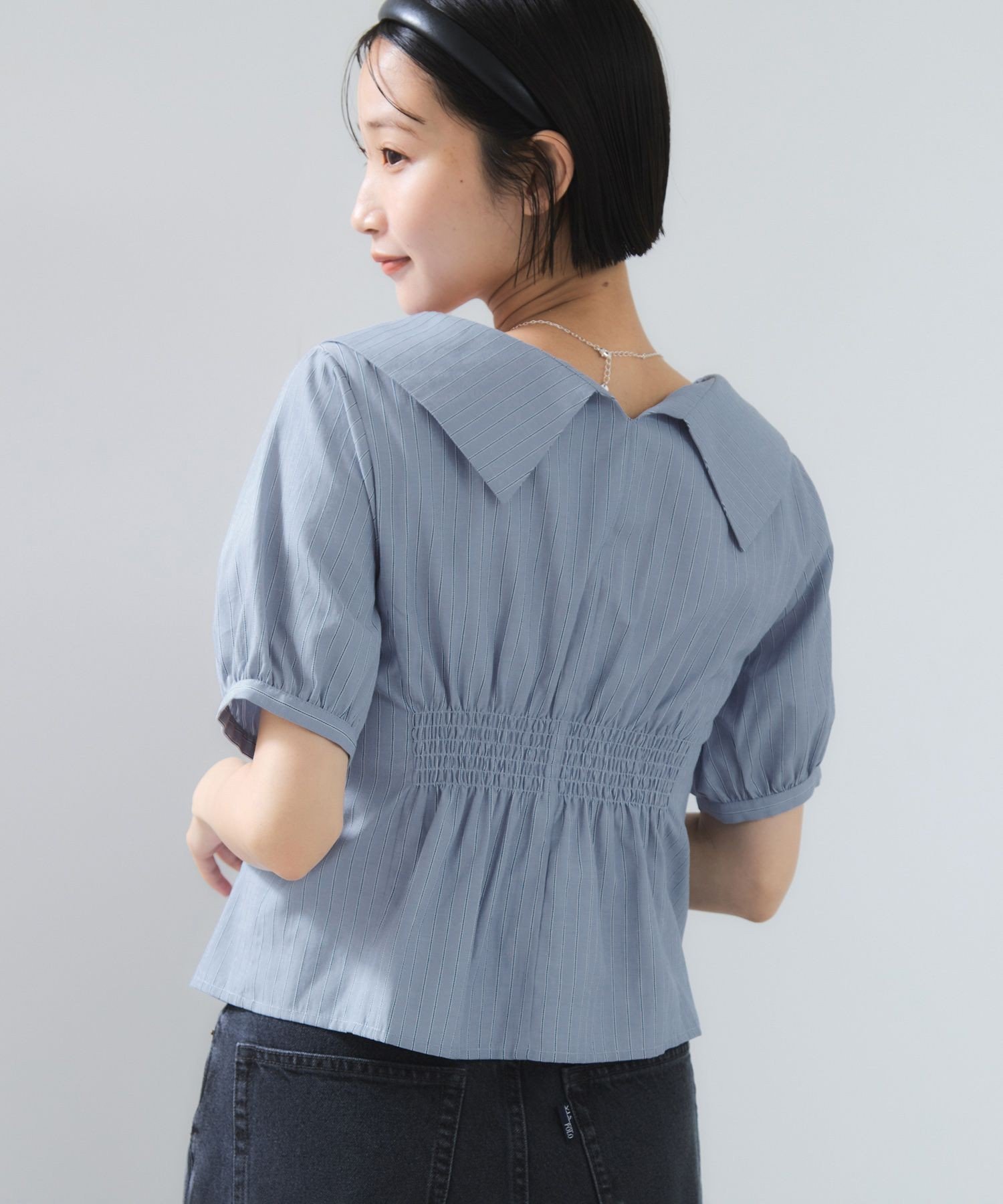 【SALE／40%OFF】VIS ビックカラーシャツブラウス ビス トップス シャツ・ブラウス グレー ブルー