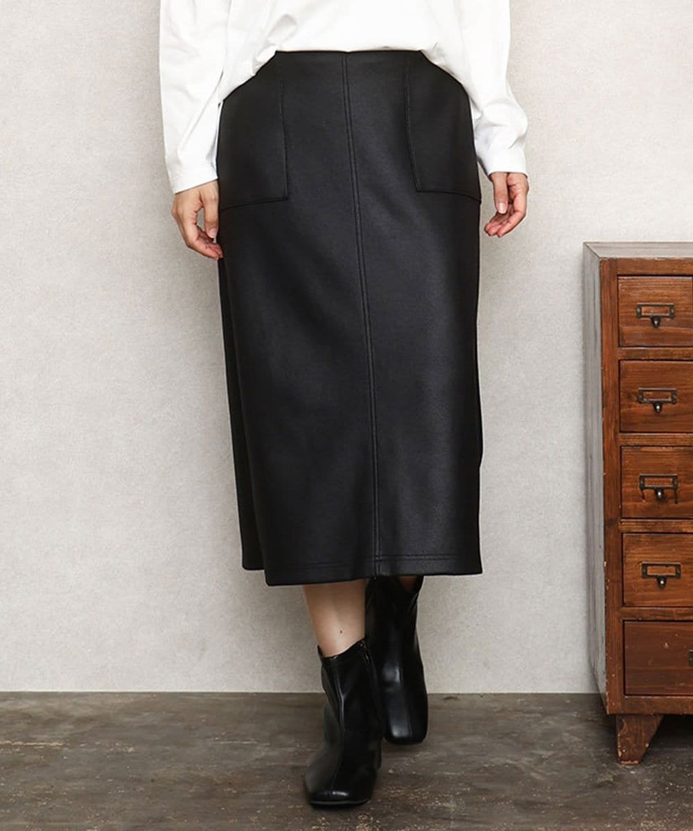 【SALE／40 OFF】eur3 【大きいサイズ】フェイクレザータイトスカート エウルキューブ スカート ロング マキシスカート ブラック【送料無料】
