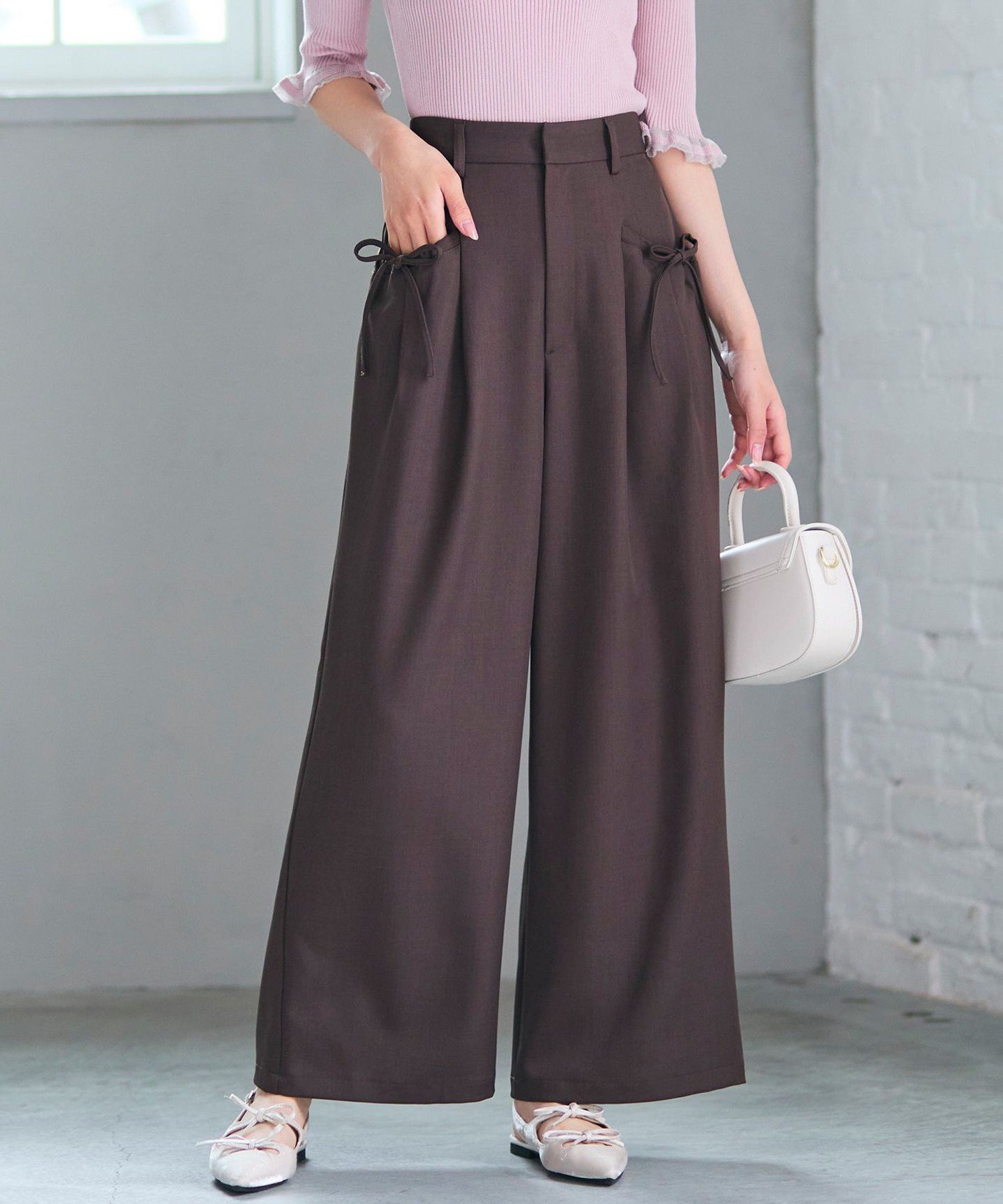 【SALE／30%OFF】Feroux リボンディテール セミワイドパンツ フェルゥ パンツ その他のパンツ カーキグリーン【送料無料】