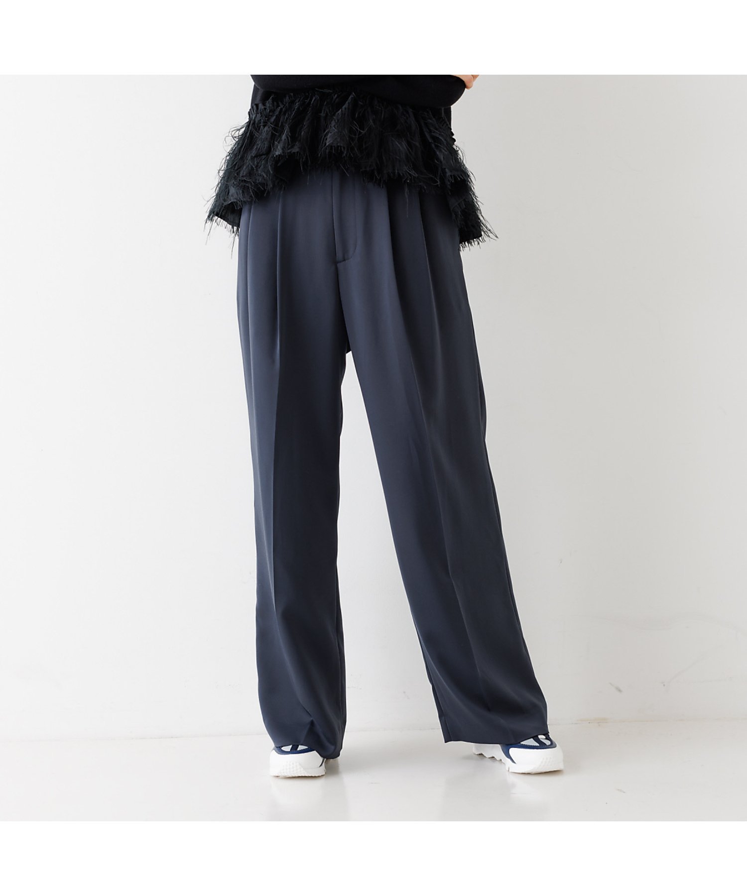 サテンワイドパンツ デザインワークス パンツ その他のパンツ ネイビー ホワイト