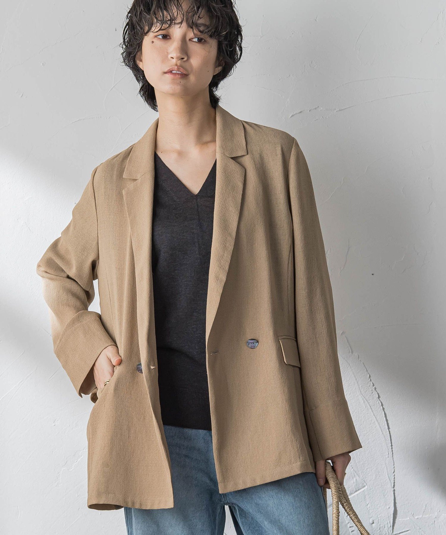 MAYSON GREY ヴィンテージメッシュダブルブレストジャケット メイソングレイ ジャケット・アウター テーラードジャケット・ブレザー ブラック ブラウン ホワイト