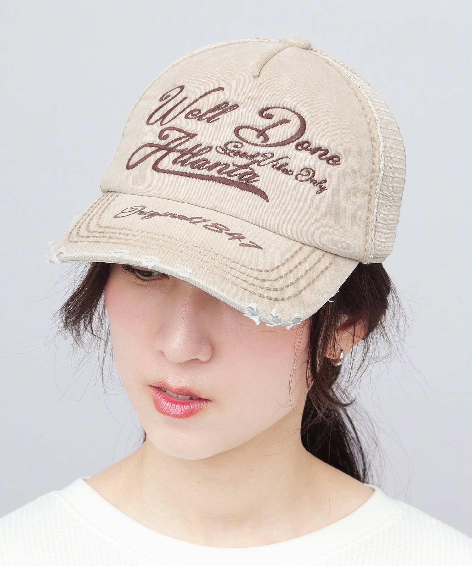 A.M.S. メッシュキャップ メンズ レディース ダメージ加工 刺繍 キャップ エー.エム.エス. 帽子 キャップ ブラック ブルー ベージュ ネイビー