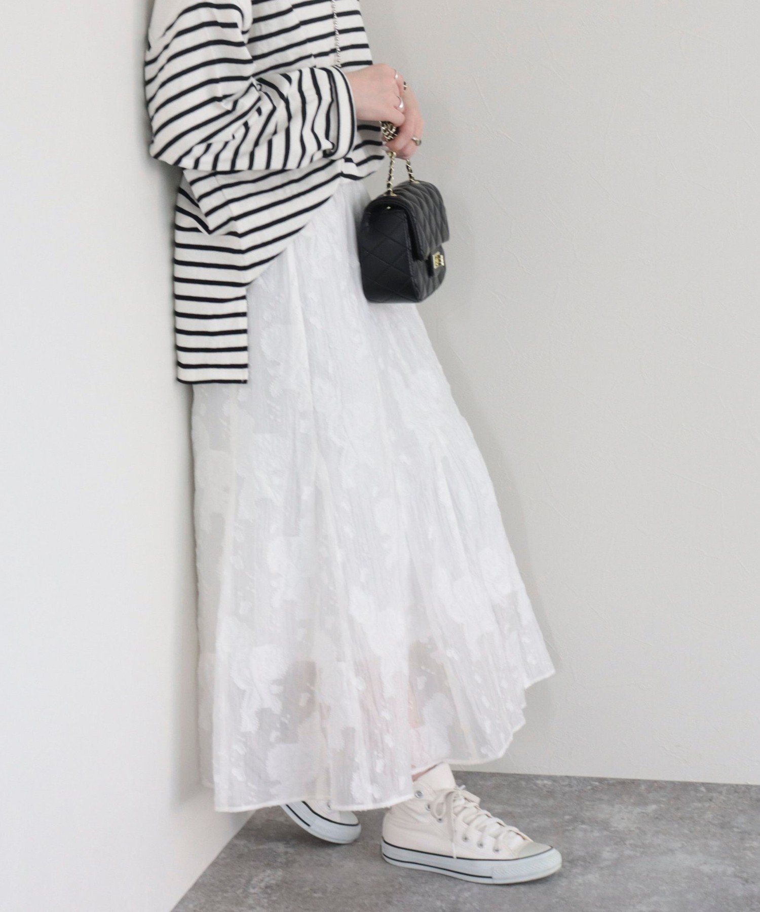 【SALE／40%OFF】fredy emue 【fredyemueフレディエミュ】シアージャガードフレアースカート フレディ アンド グロスター スカート ロング・マキシスカート ホワイト ブラック【送料無料】のサムネイル