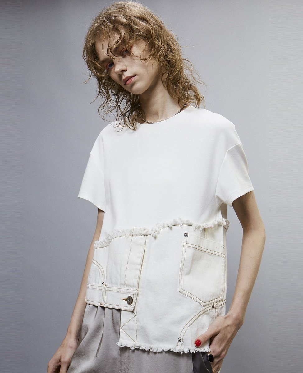 Soffitto 【AULA AILA別注】DENIM COMBINATION T-SHIRT ソフィット トップス カットソー・Tシャツ ブルー ホワイト【送料無料】のサムネイル