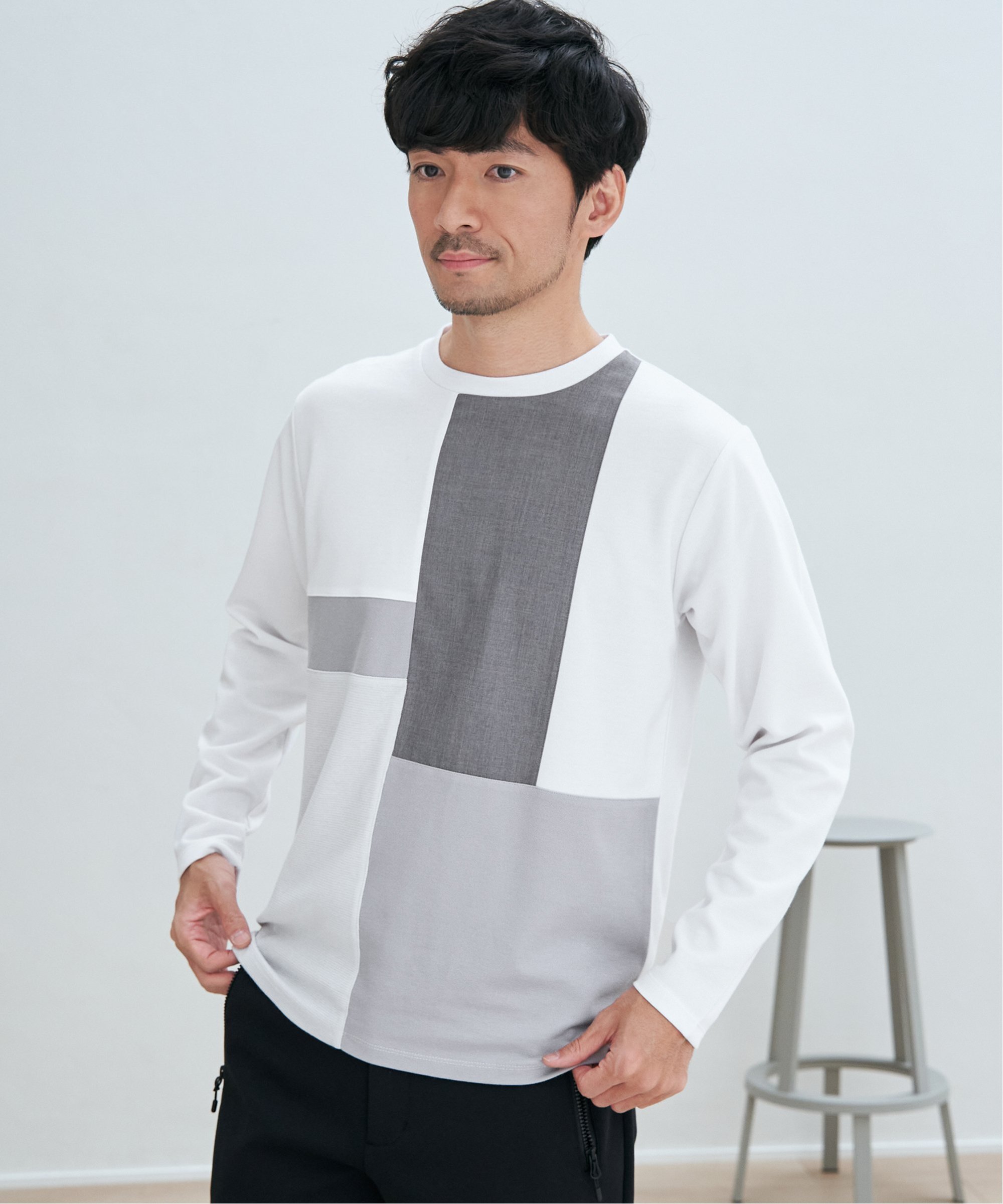 ikka 【親子コーデ】ブロックスポンチグラデロンT イッカ トップス カットソー・Tシャツ ホワイト グリーン ブラック ネイビー