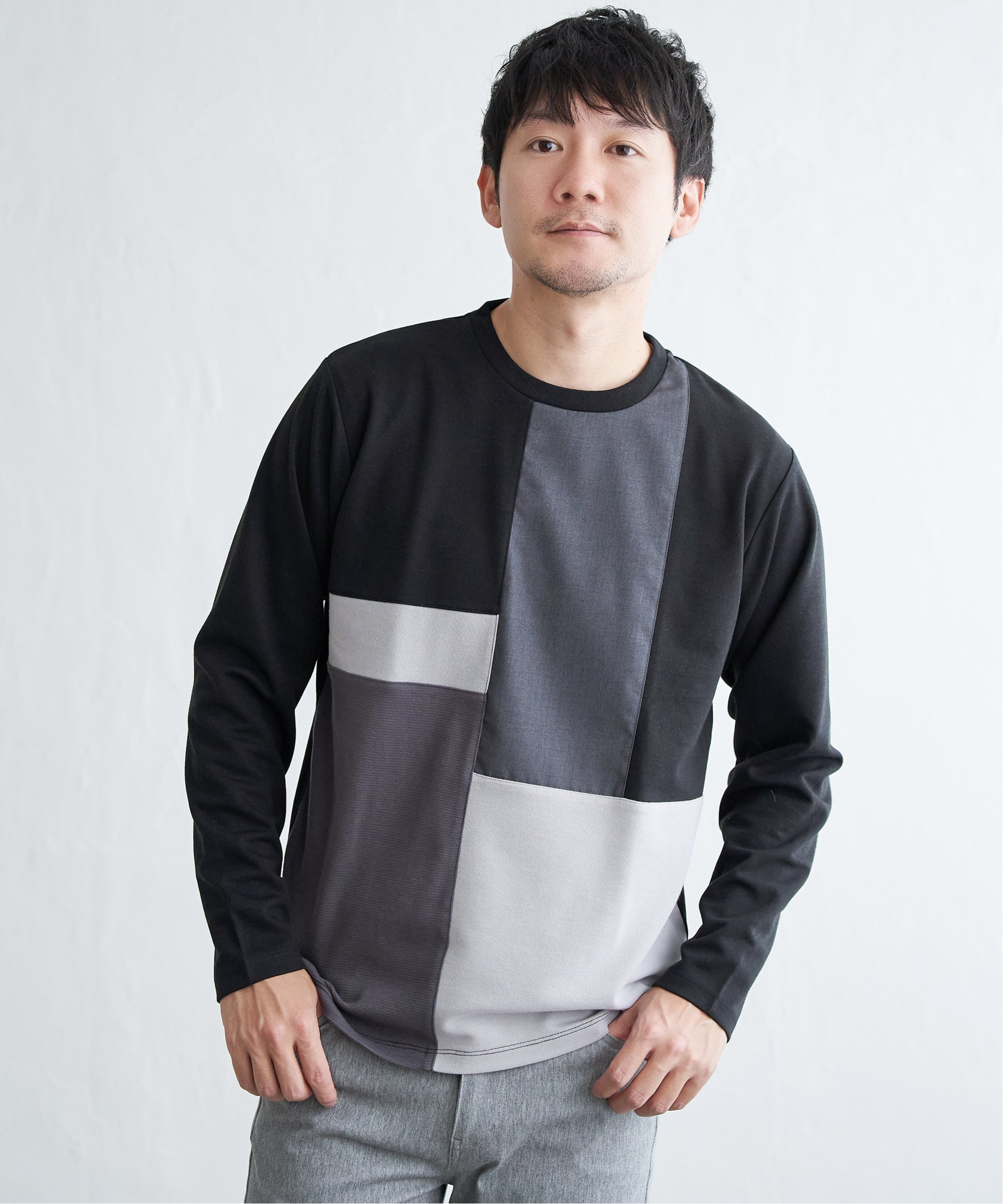 ikka 【親子コーデ】ブロックスポンチグラデロンT イッカ トップス カットソー・Tシャツ ホワイト グリーン ブラック ネイビー