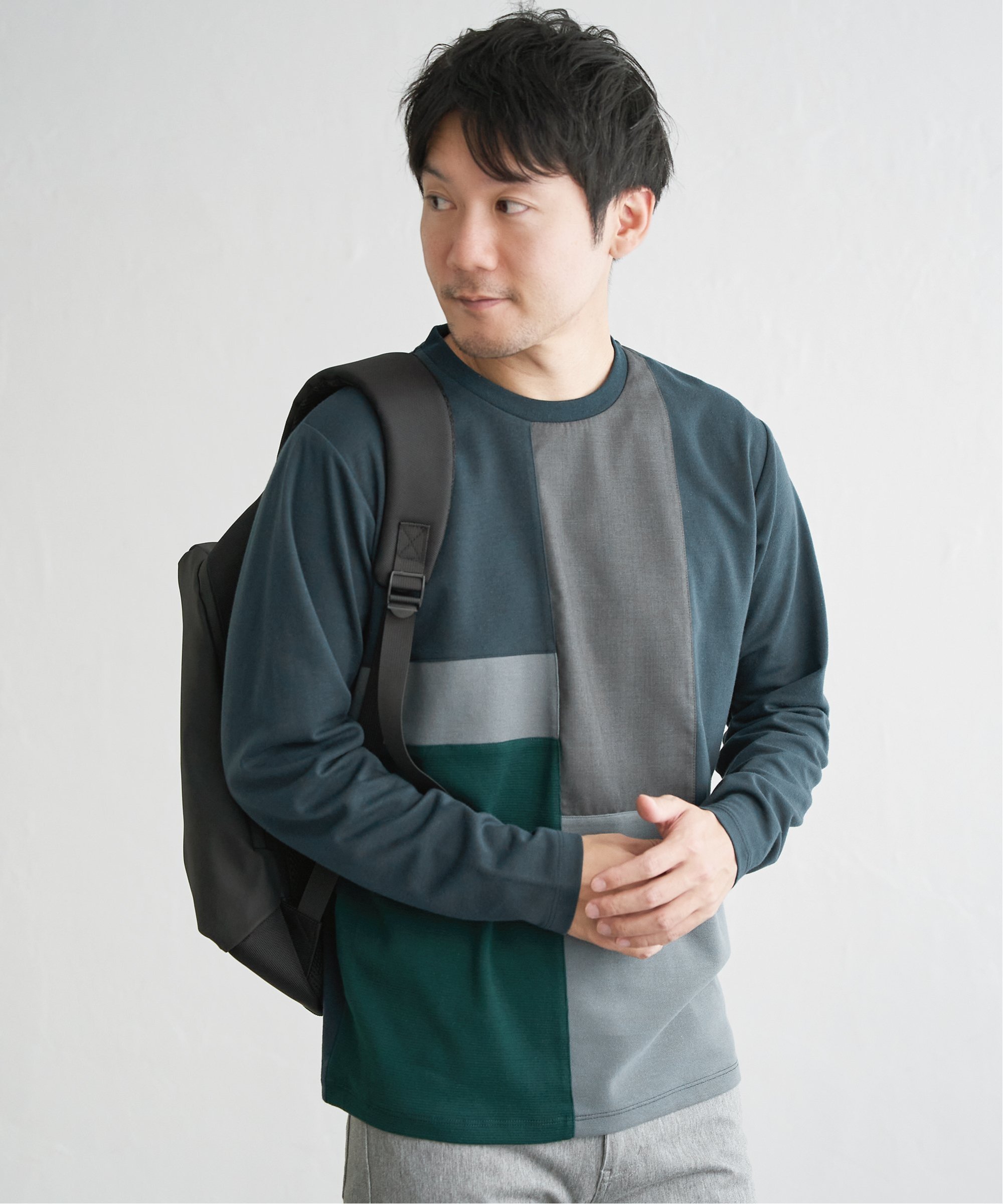 ikka 【親子コーデ】ブロックスポンチグラデロンT イッカ トップス カットソー・Tシャツ ホワイト グリーン ブラック ネイビー