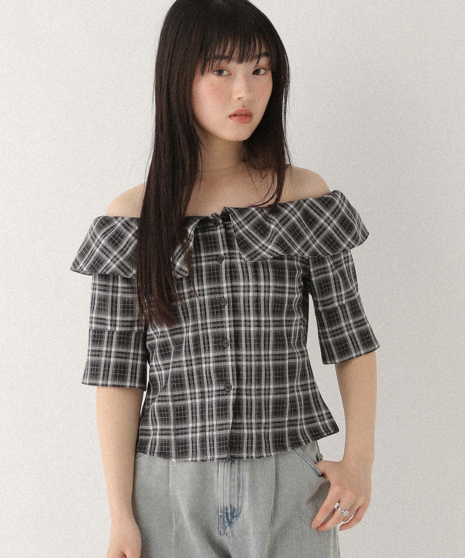 【SALE／55%OFF】Heather アソートオフショルシャツ(半袖) ヘザー トップス シャツ・ブラウス ホワイト ブラック ブラウンのサムネイル