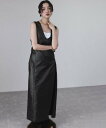 ADAM ET ROPE' FEMME スリットジャンパースカート アダムエロペ ワンピース・ドレス ワンピース ブラック【送料無料】