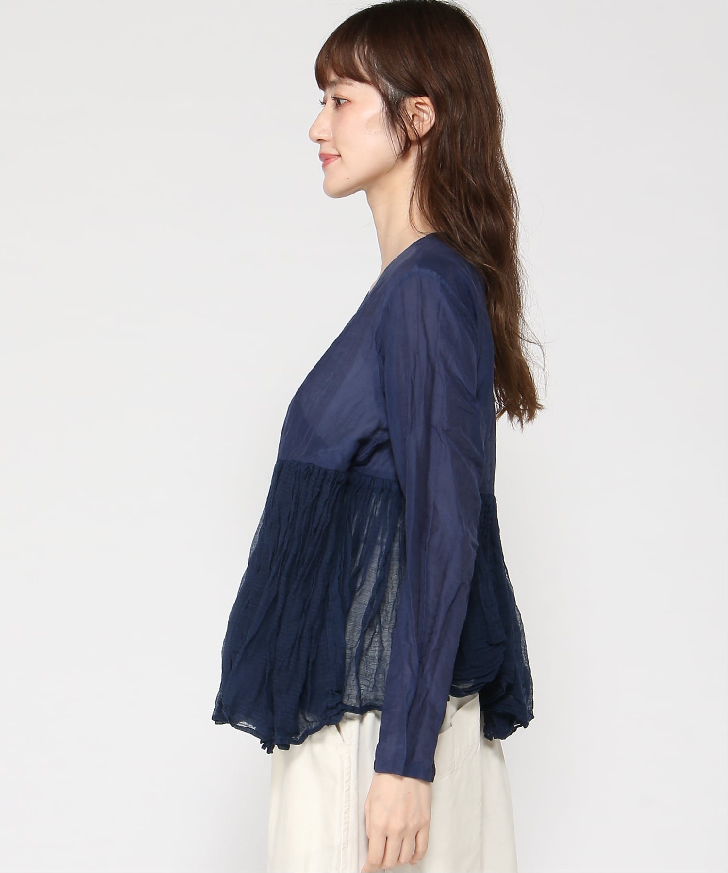 pas de calais コットンシルクローン カシュクールブラウス パドカレ トップス シャツ・ブラウス グリーン ネイビー