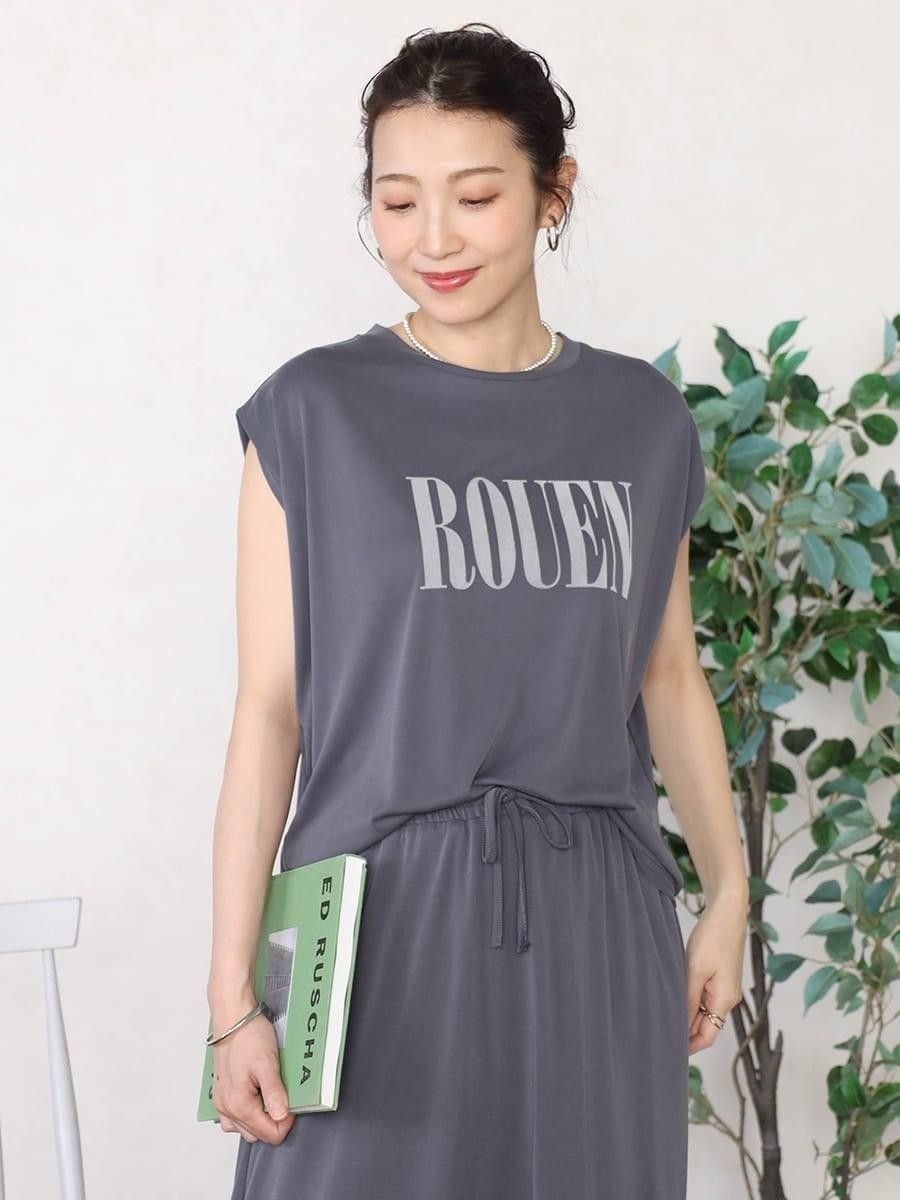 Vin 【セットアップ着用可能】フロッキーロゴドレープトップス ヴァン トップス カットソー・Tシャツ グレー ホワイト