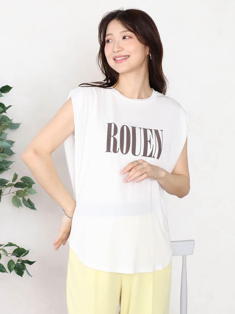 Vin 【セットアップ着用可能】フロッキーロゴドレープトップス ヴァン トップス カットソー・Tシャツ グレー ホワイト