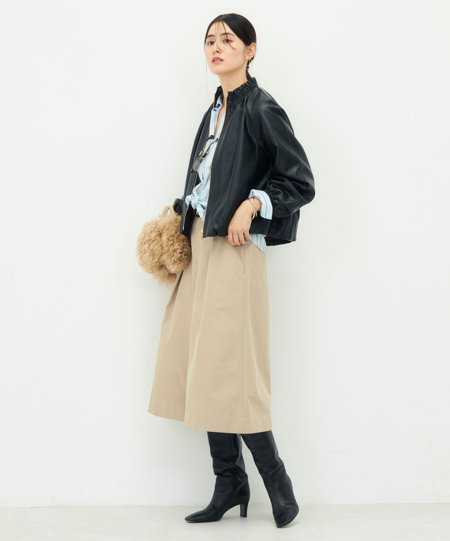 【MARILYN MOON/マリリーンムーン】soft eco-leather blouson別注 ノーリーズ ジャケット・アウター ブルゾン・ジャンパー ベージュ ブラック