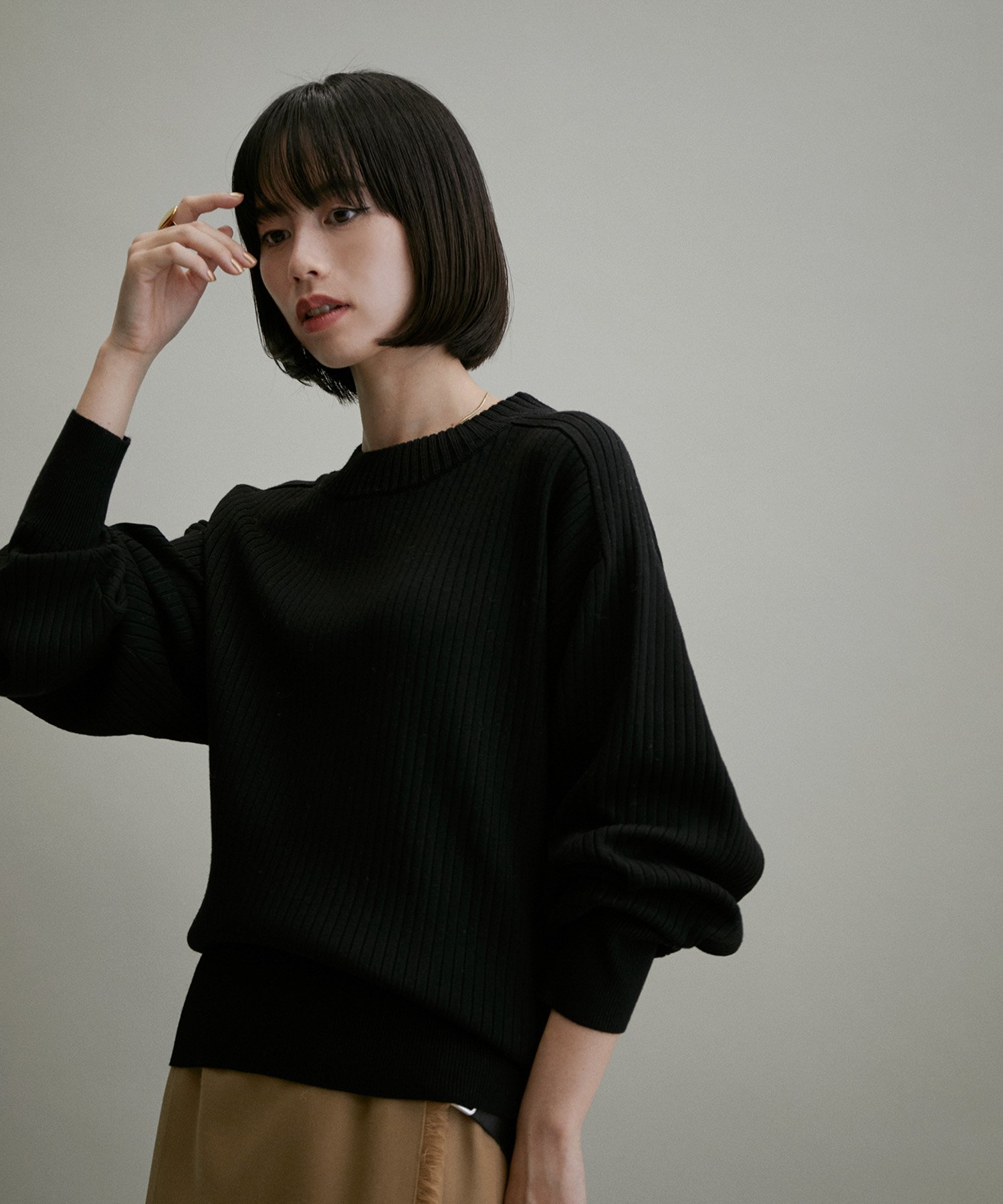 ADAM ET ROPE' FEMME 【WEB・一部実店舗限定】WOOL混リブプルオーバー アダムエロペ トップス ニット ブラック グレー ベージュ グリーン【送料無料】