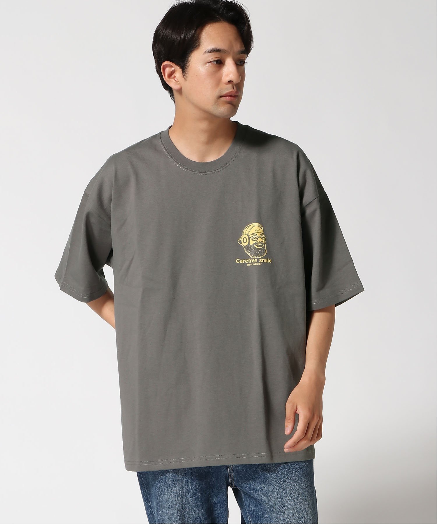 gym master gym master/(U)7.4oz carefree smile ビッグTee ジムマスター トップス カットソー・Tシャツ カーキグリーン ホワイト ベージュ ブラック グレー