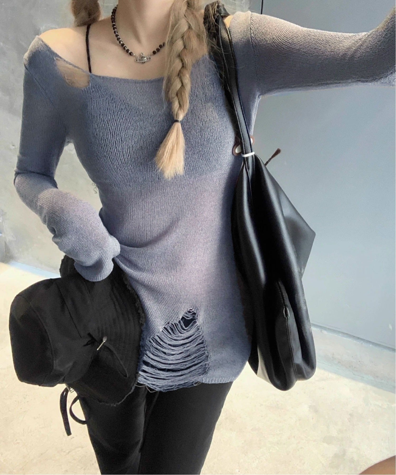 HALEY PESCA HALEY PESCA/(W)HALEY PESCA/2way シースルー ダメージサマーニット チェルカ トップス ニット ホワイト グレー