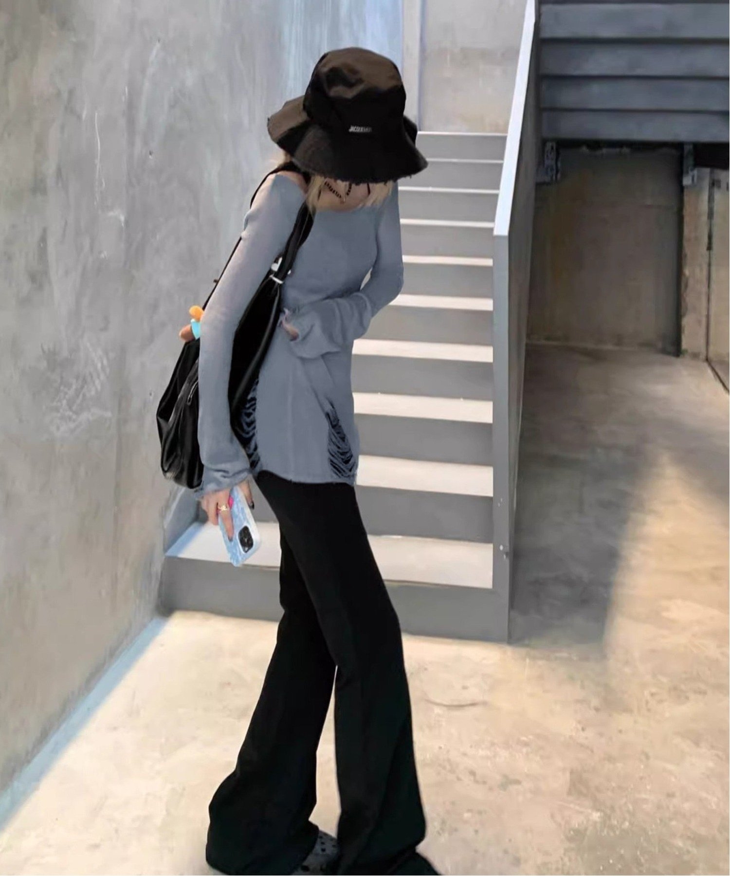 HALEY PESCA HALEY PESCA/(W)HALEY PESCA/2way シースルー ダメージサマーニット チェルカ トップス ニット ホワイト グレー