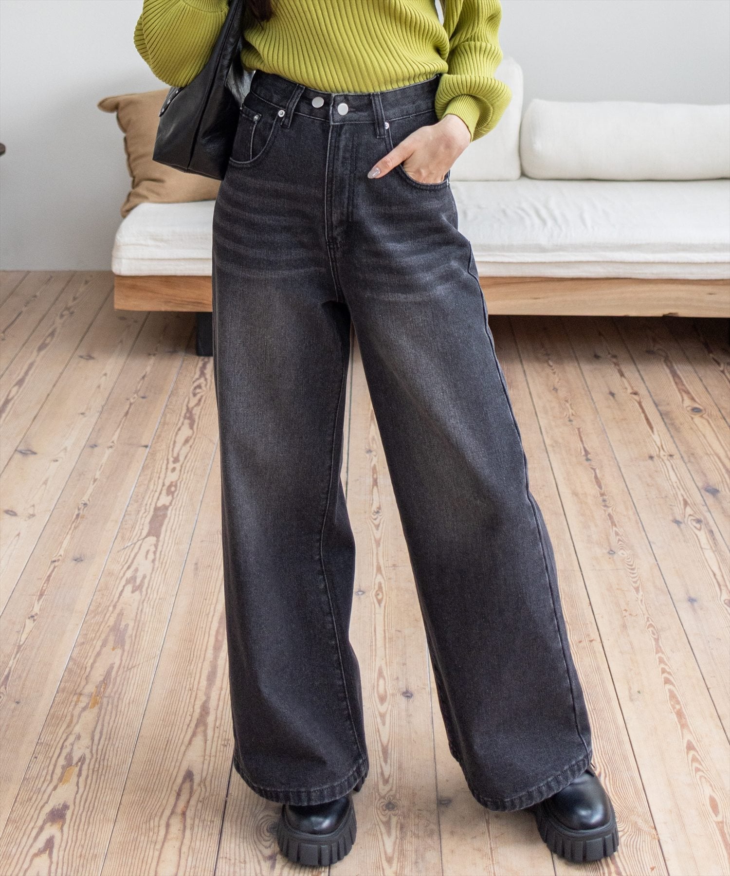 clear ワイドデニムパンツ クリア パンツ ジーンズ・デニムパンツ ブルー ブラック【送料無料】のサムネイル