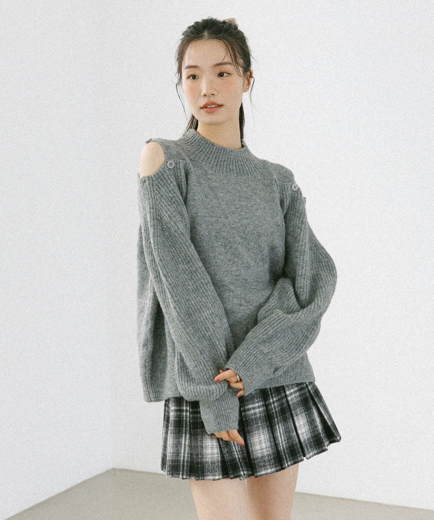 Heather 2WAYショルダースリットニット ヘザー トップス ニット グレー ホワイト ブラウン【送料無料】のサムネイル