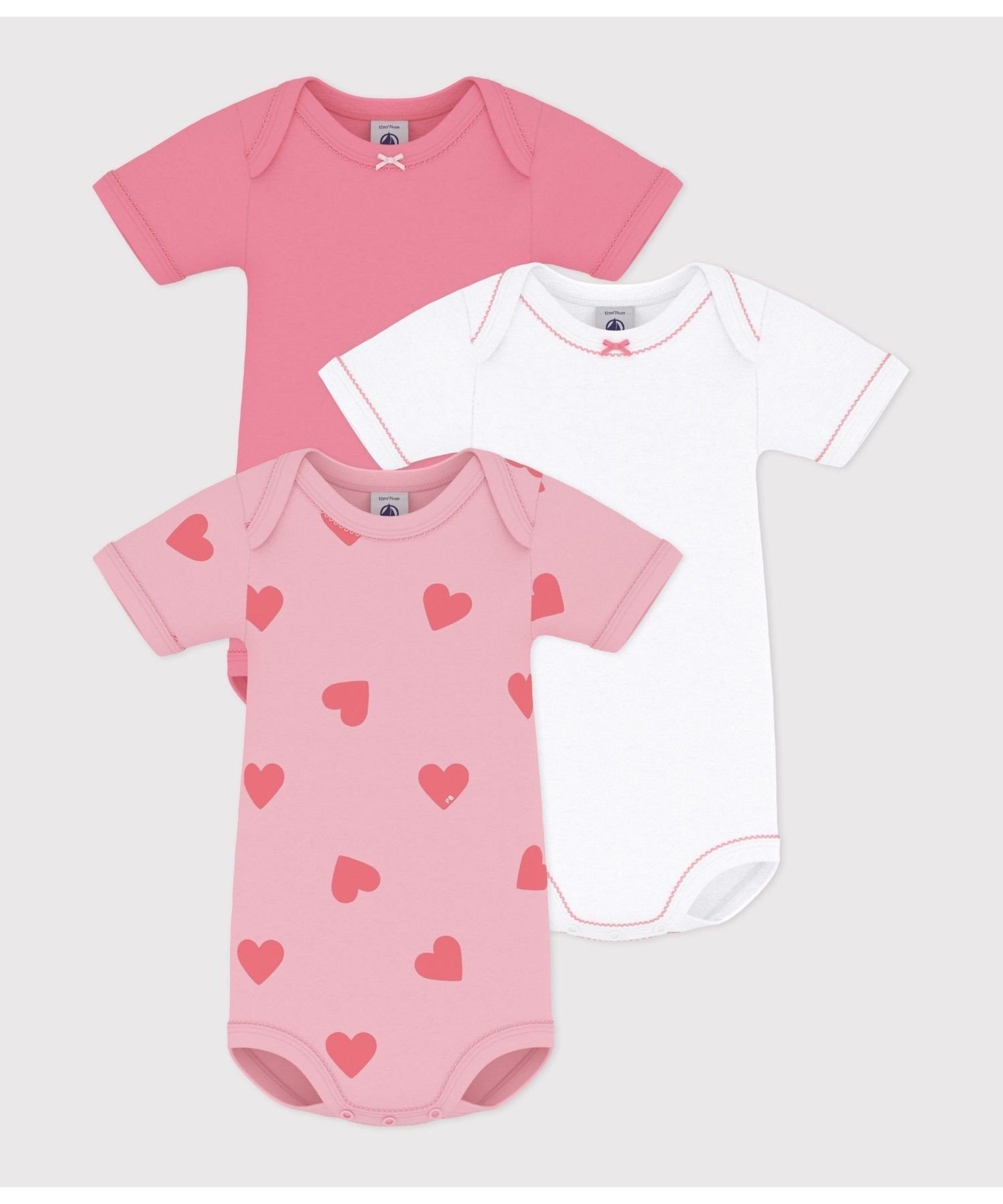PETIT BATEAU ハートプリント半袖ボディ3枚組 プチバトー マタニティウェア・ベビー用品 ロンパース・カバーオール【送料無料】（楽天・Rakuten Fashion）