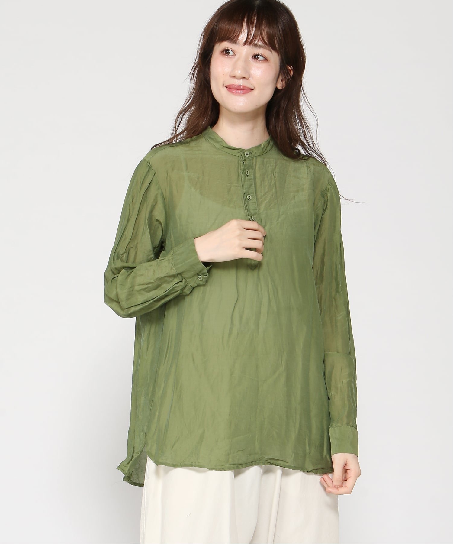 pas de calais コットンシルクローン ボリュームブラウス パドカレ トップス シャツ・ブラウス グリーン