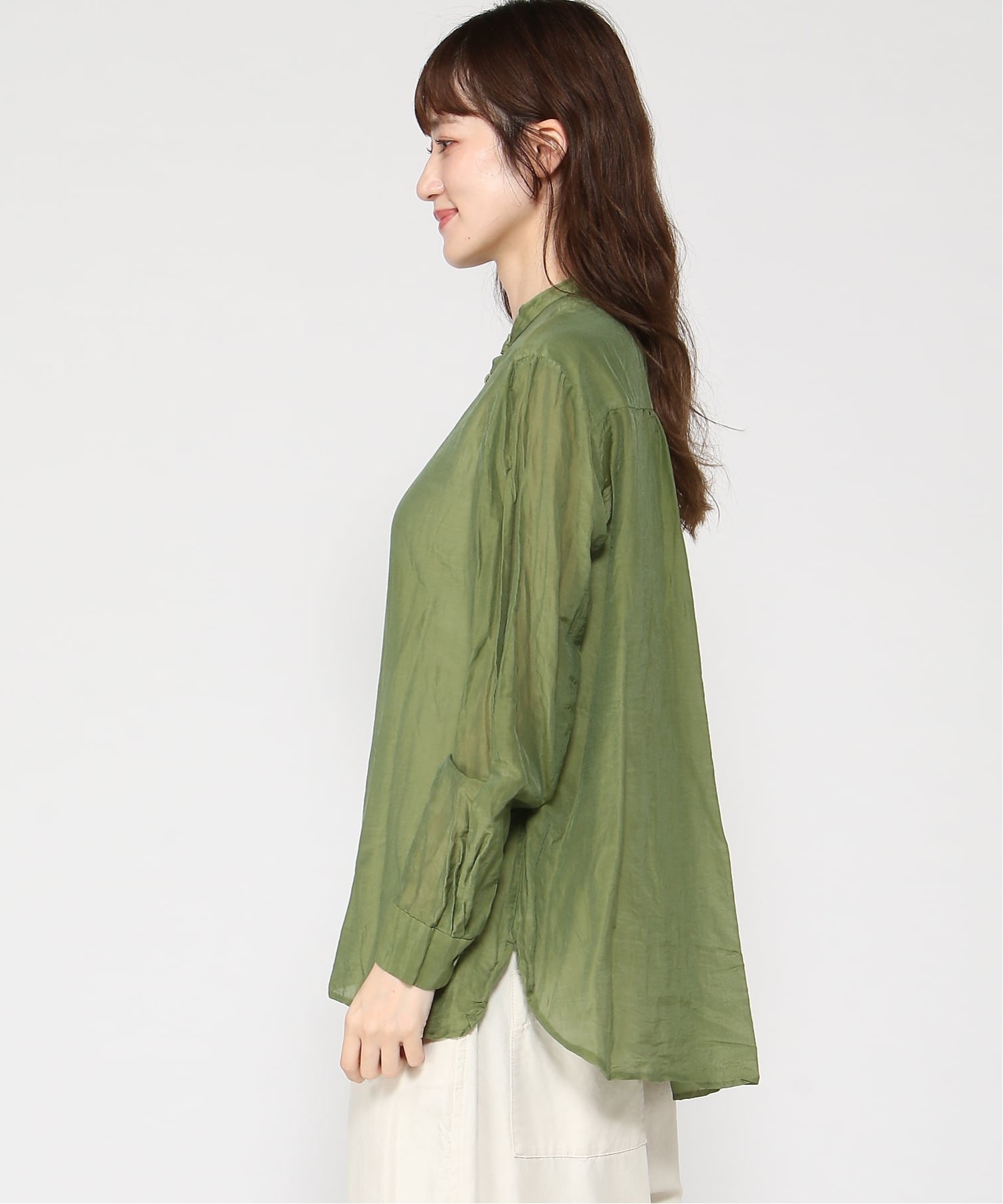 pas de calais コットンシルクローン ボリュームブラウス パドカレ トップス シャツ・ブラウス グリーン