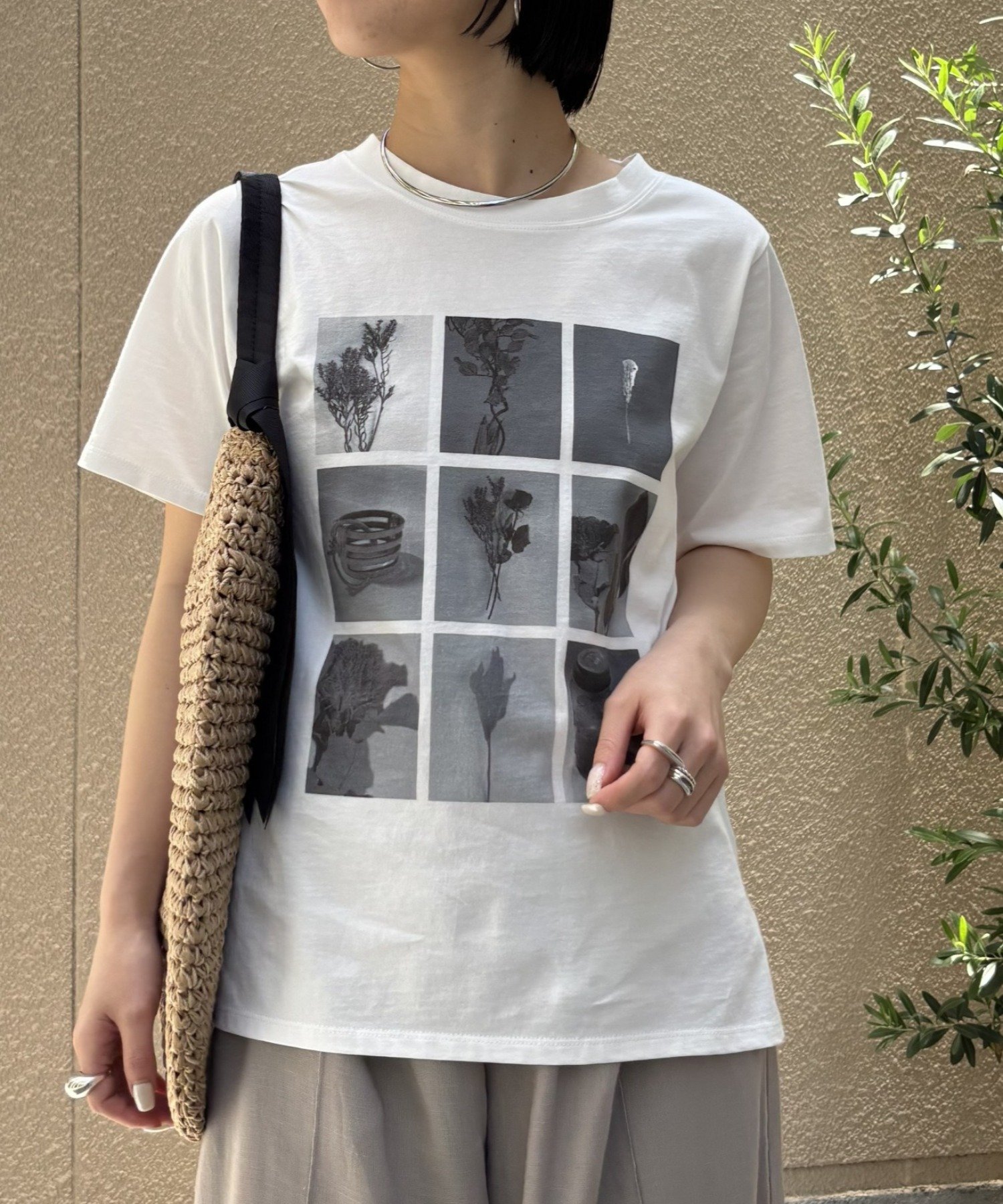 Jena espace merveilleux マルチプリントT ジェナエスパスメルヴェイユ トップス カットソー・Tシャツ ベージュ ホワイト