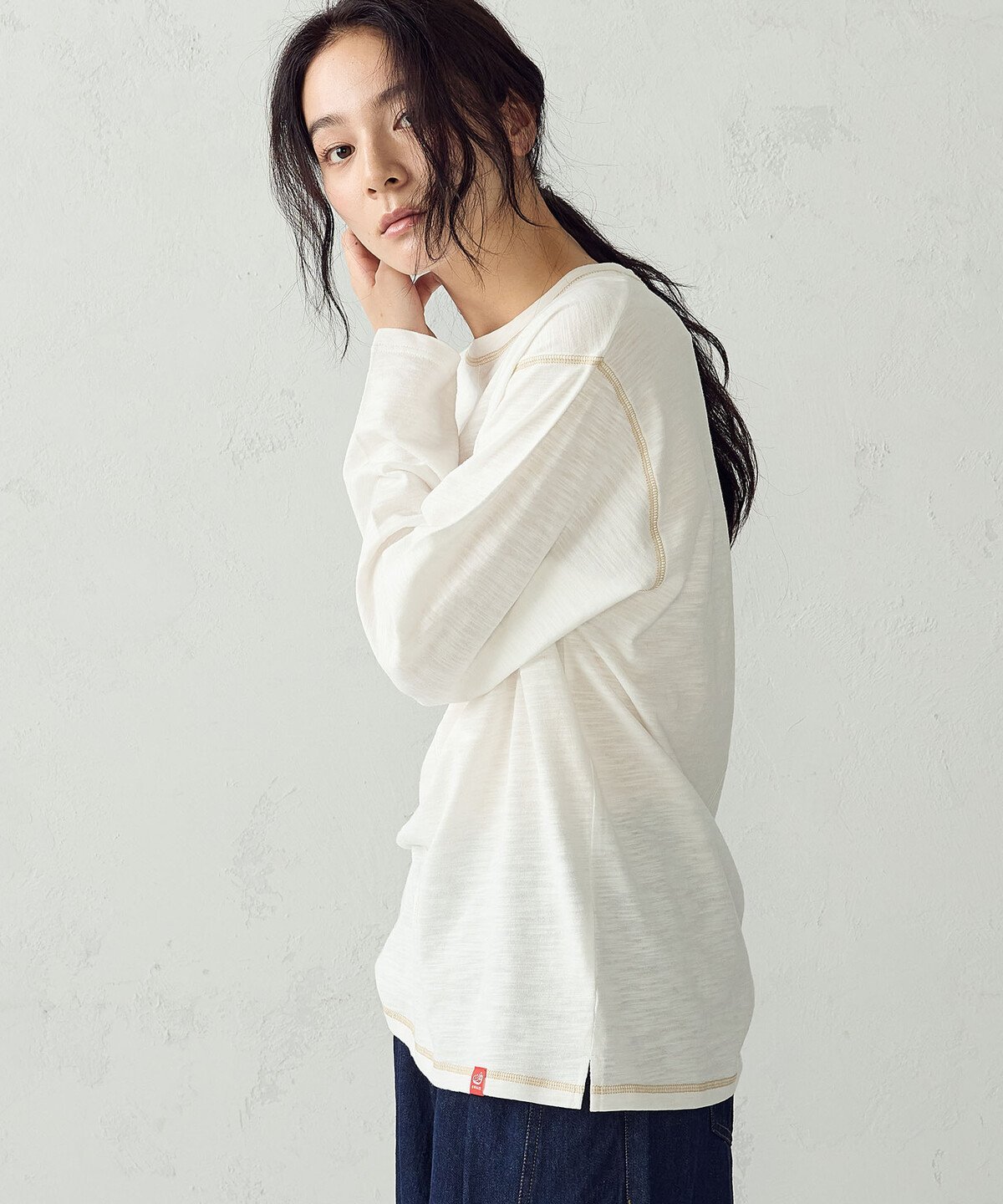 ONIGIRI スラブ天竺 ロンT コムサイズム トップス カットソー・Tシャツ オレンジ ホワイト グレー