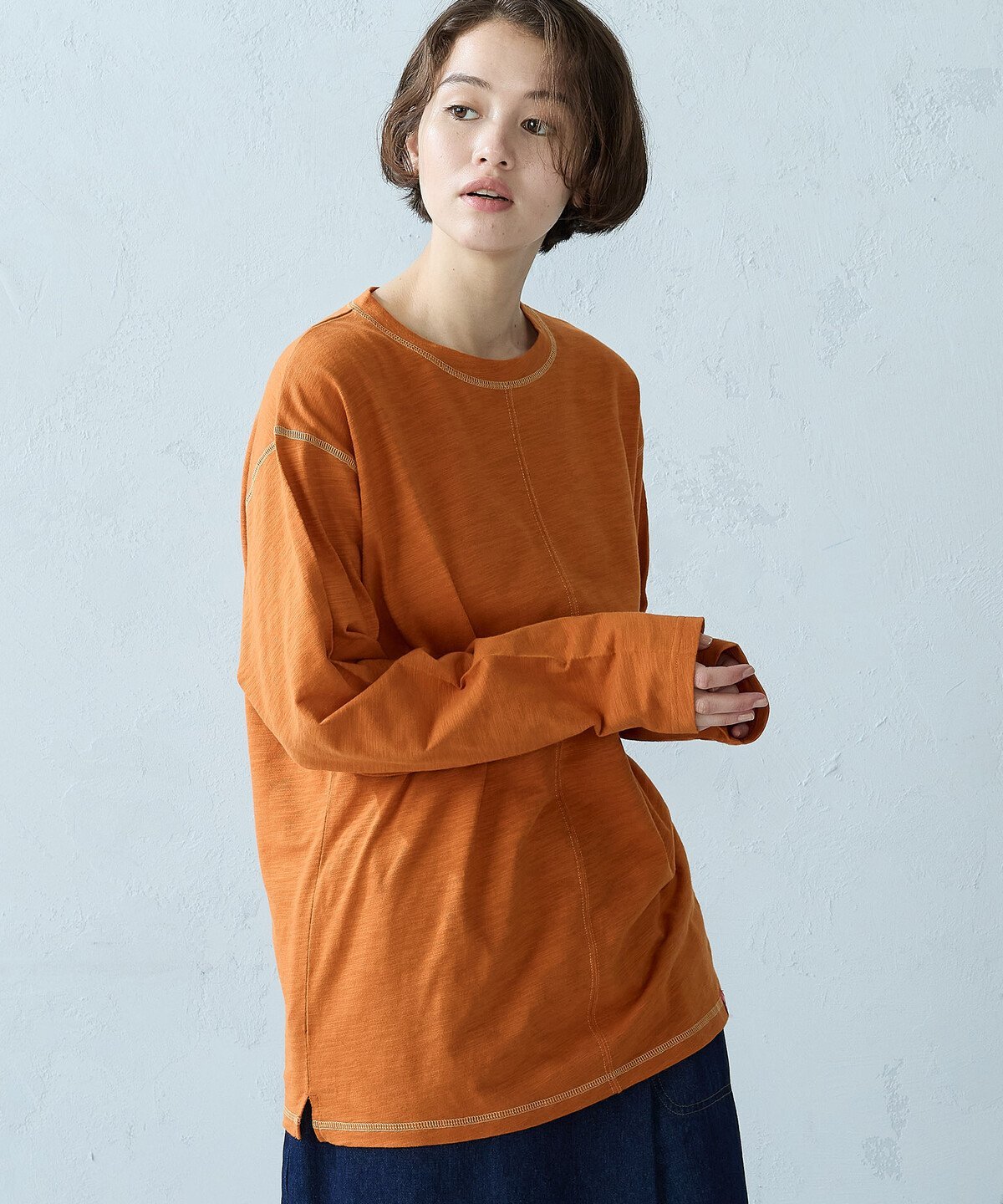 ONIGIRI スラブ天竺 ロンT コムサイズム トップス カットソー・Tシャツ オレンジ ホワイト グレー