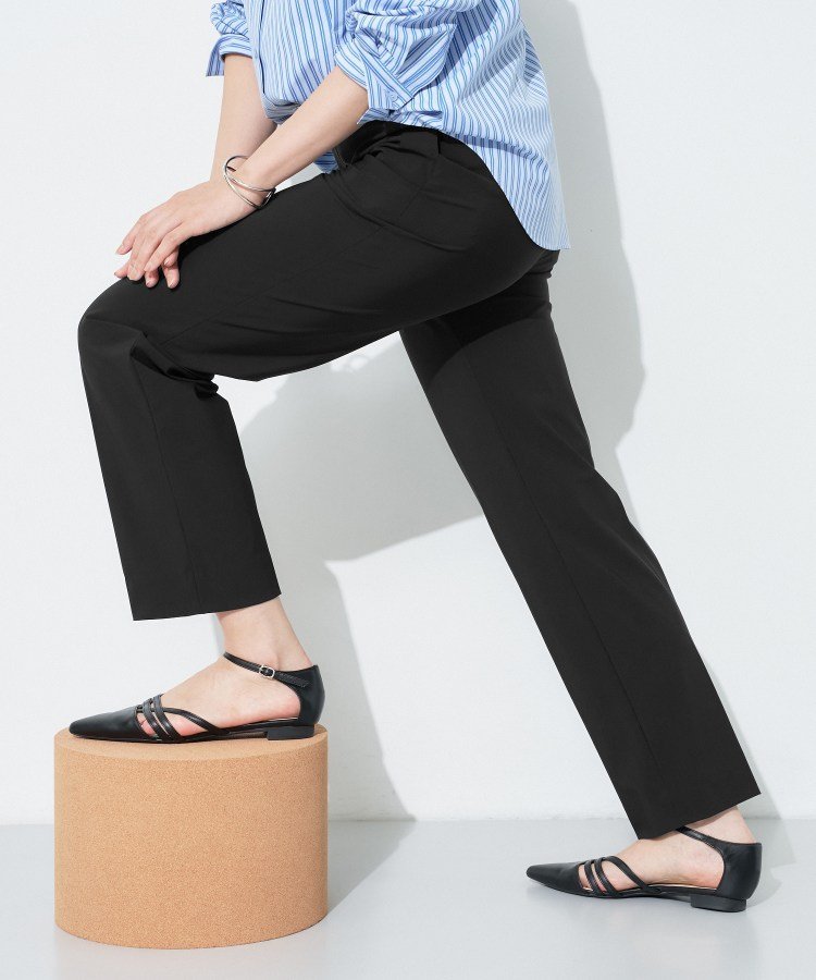 【高ストレッチ/撥水/接触冷感】リラックス スリムストレートパンツ インディヴィ パンツ その他のパンツ ブラック