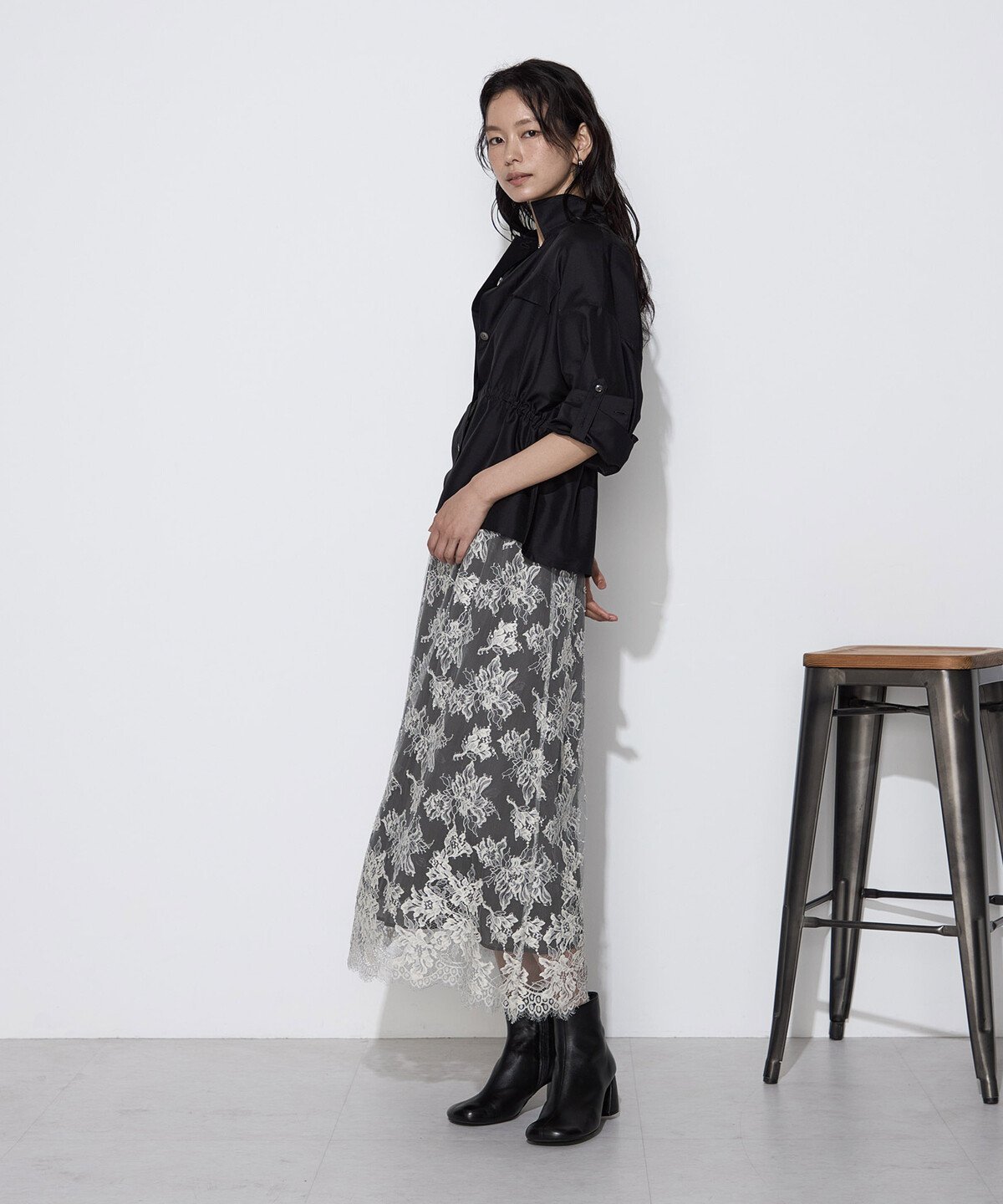 K.T KIYOKO TAKASE フラワーモチーフリバーレース レイヤードスカート コムサ スカート その他のスカート グレー