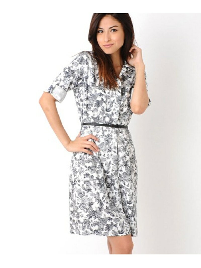 【SALE／70%OFF】ROPE' ゴブラン調プリントシャツワンピース ロペ ワンピース・ドレス シャツワンピース ホワイト ベージュ【送料無料】のサムネイル