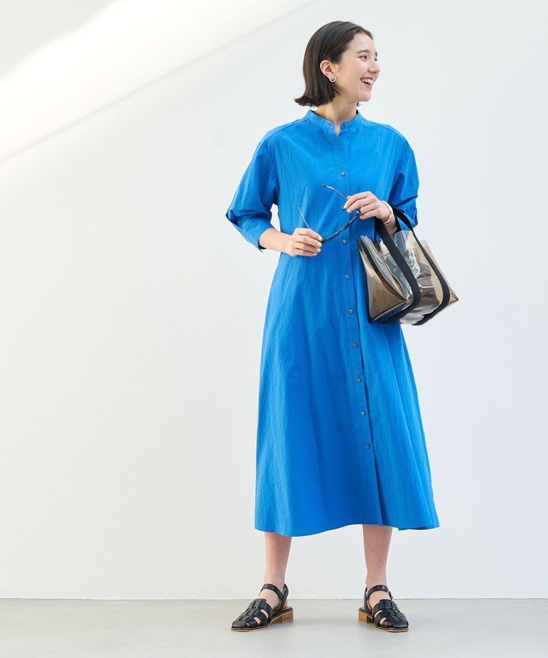 UNITED ARROWS green label relaxing コットン ワッシャー フレア シャツ ワンピース ユナイテッドアローズ グリーンレーベルリラクシング ワンピース・ドレス シャツワンピース ブルー グレー カーキ【送料無料】のサムネイル