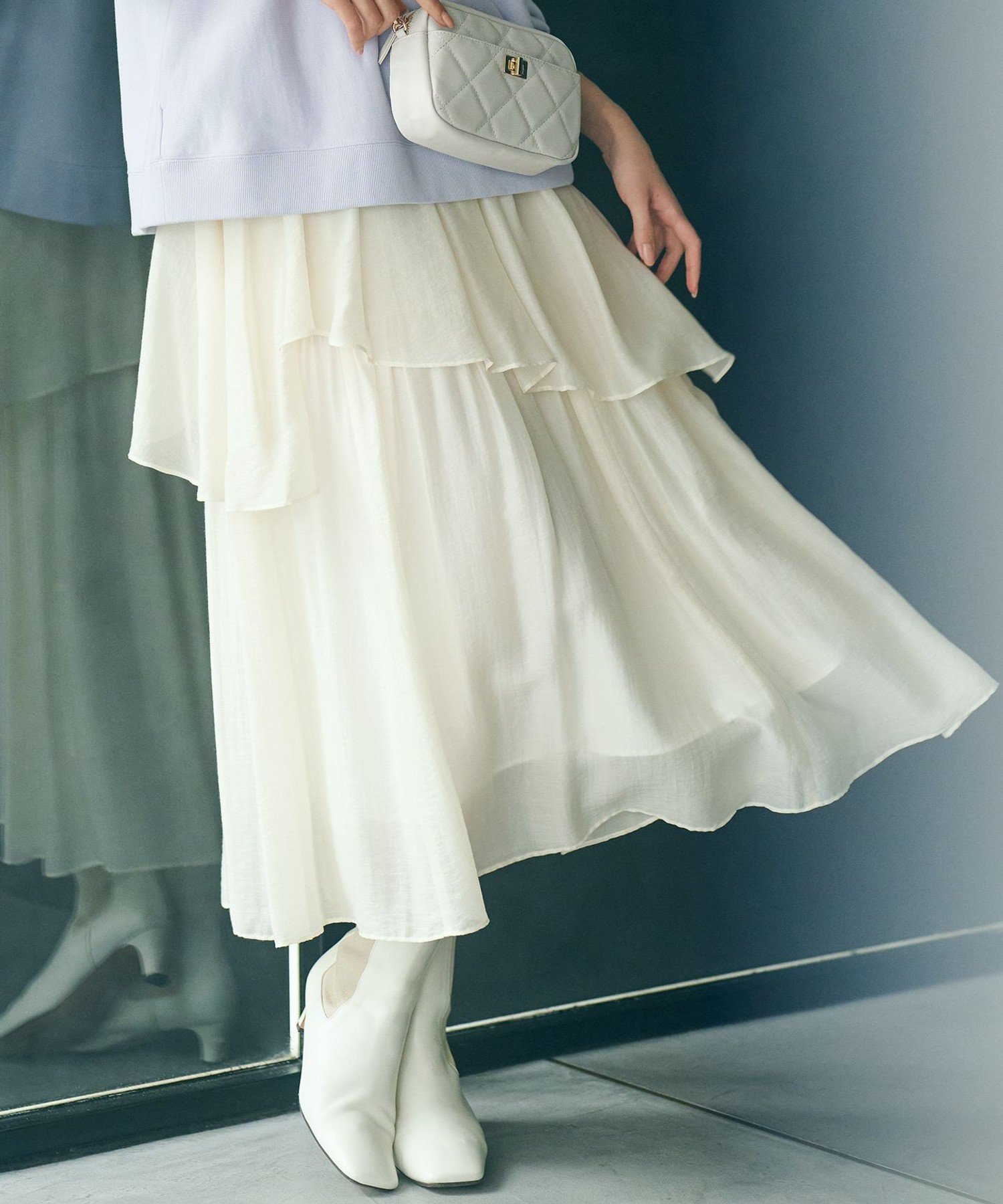 【SALE／50%OFF】23区 L 【Oggi4月号掲載/洗える】シアーツイル ティアードスカート