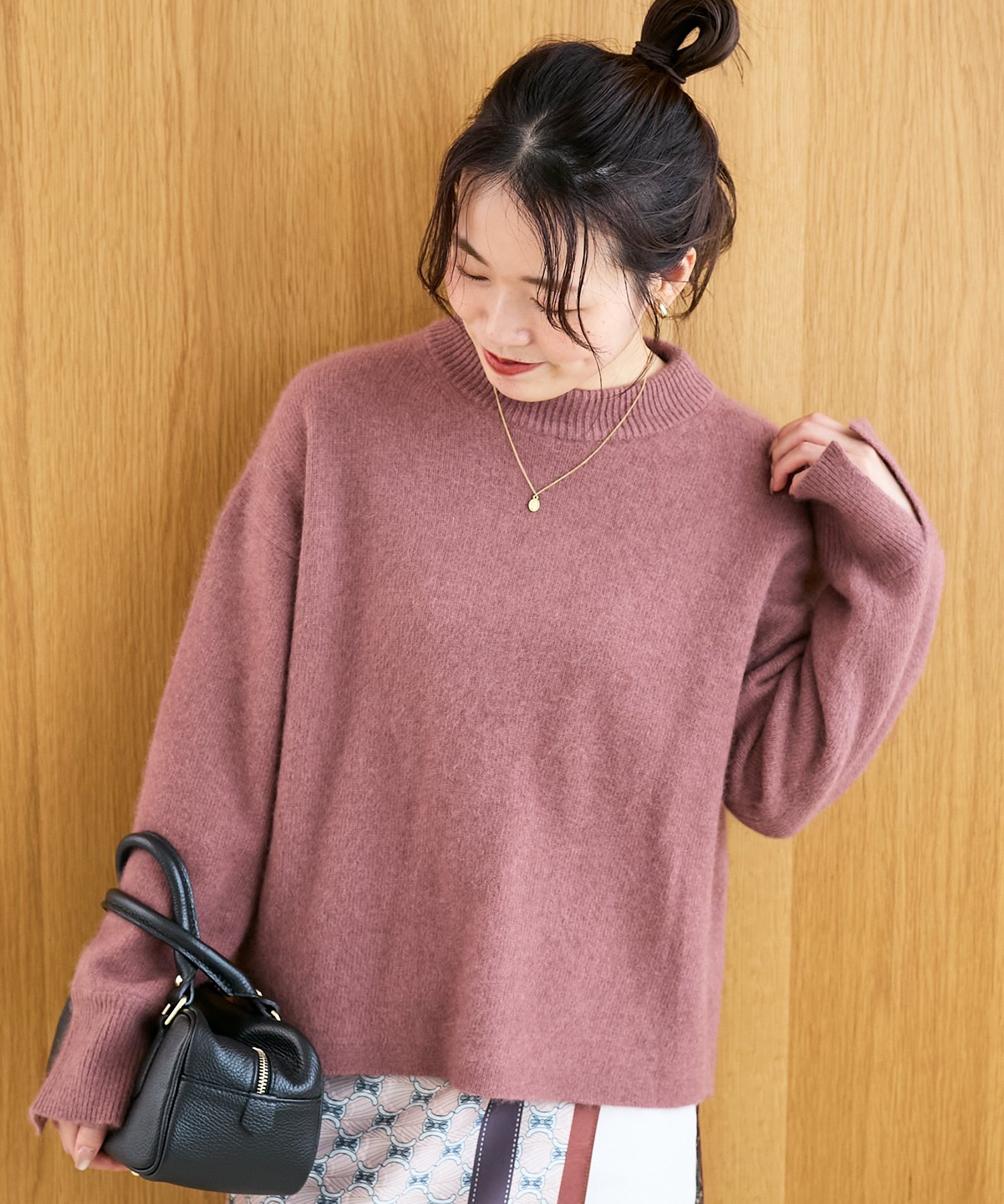le.coeur blanc モックネックチャイニーズラクーンプルオーバー ルクールブラン トップス ニット グリーン ネイビー グレー ホワイト イエロー ピンク ブラウン