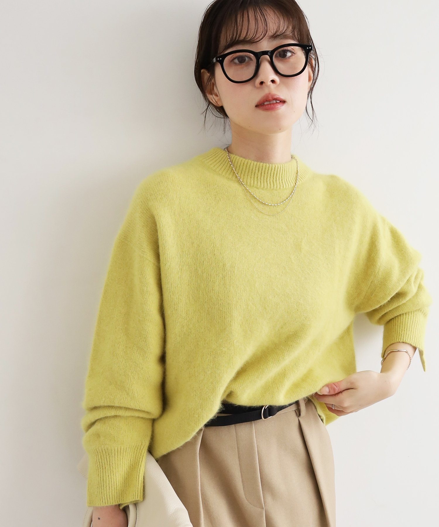 le.coeur blanc モックネックチャイニーズラクーンプルオーバー ルクールブラン トップス ニット グリーン ネイビー グレー ホワイト イエロー ピンク ブラウン