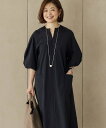 【SALE/45%OFF】INED 《大きいサイズ》ランタンスリーブワンピース《三尋木奈保コラボ》 イネド ワンピース・ドレス ワンピース ベージュ ブラック【...