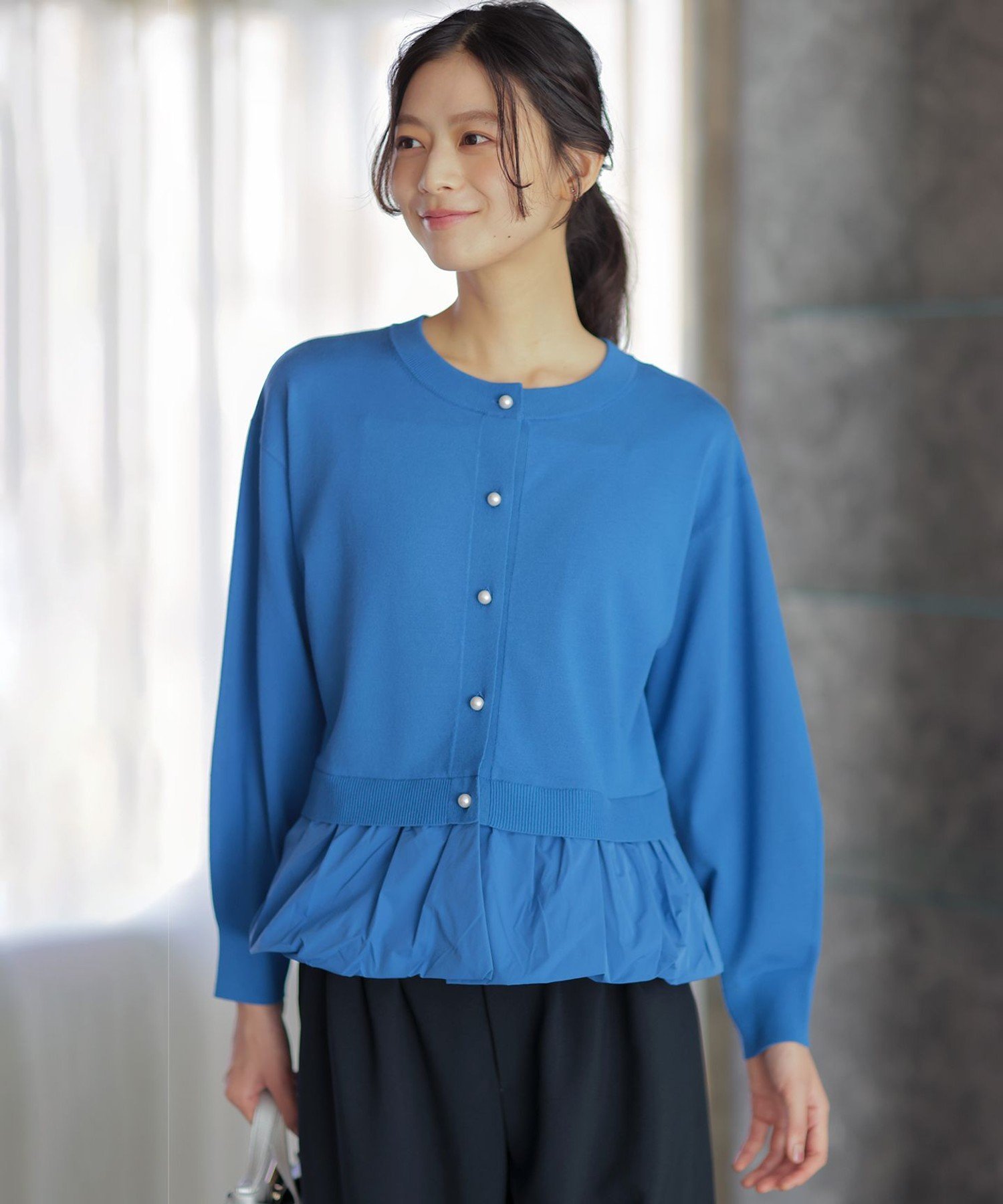 【SALE／40%OFF】組曲 L 【前後着用可】バルーンドッキング ニット クミキョク トップス ニット ブルー ネイビー ホワイト【送料無料】