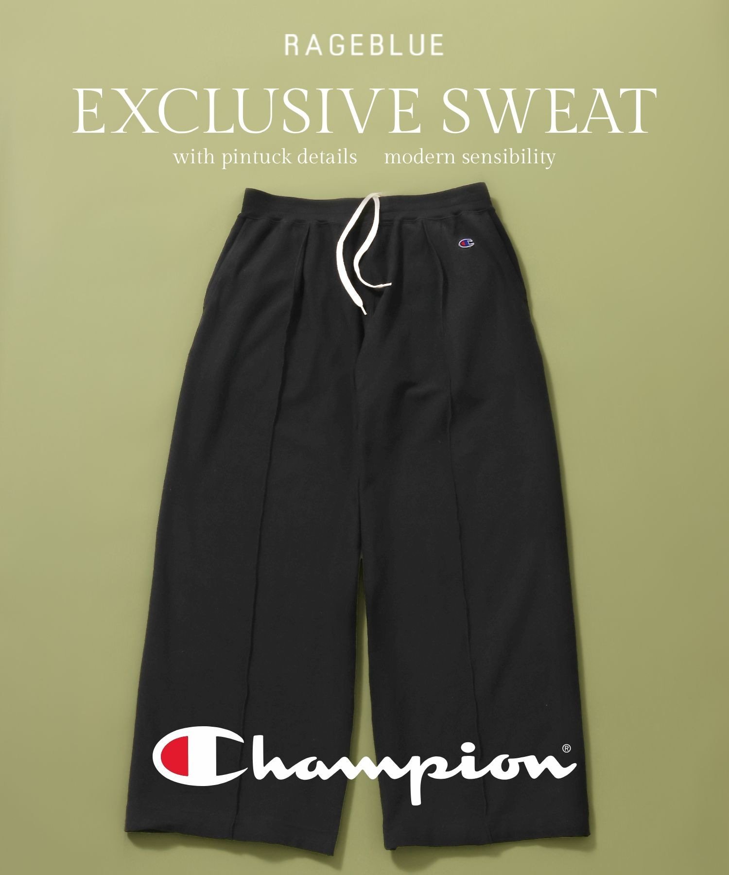RAGEBLUE 【Champion/チャンピオン】別注ピンタックスウェットイージーパンツ＜セットアップ着用可能＞ レイジブルー パンツ その他のパンツ ブラック グリーン グレー ホワイト