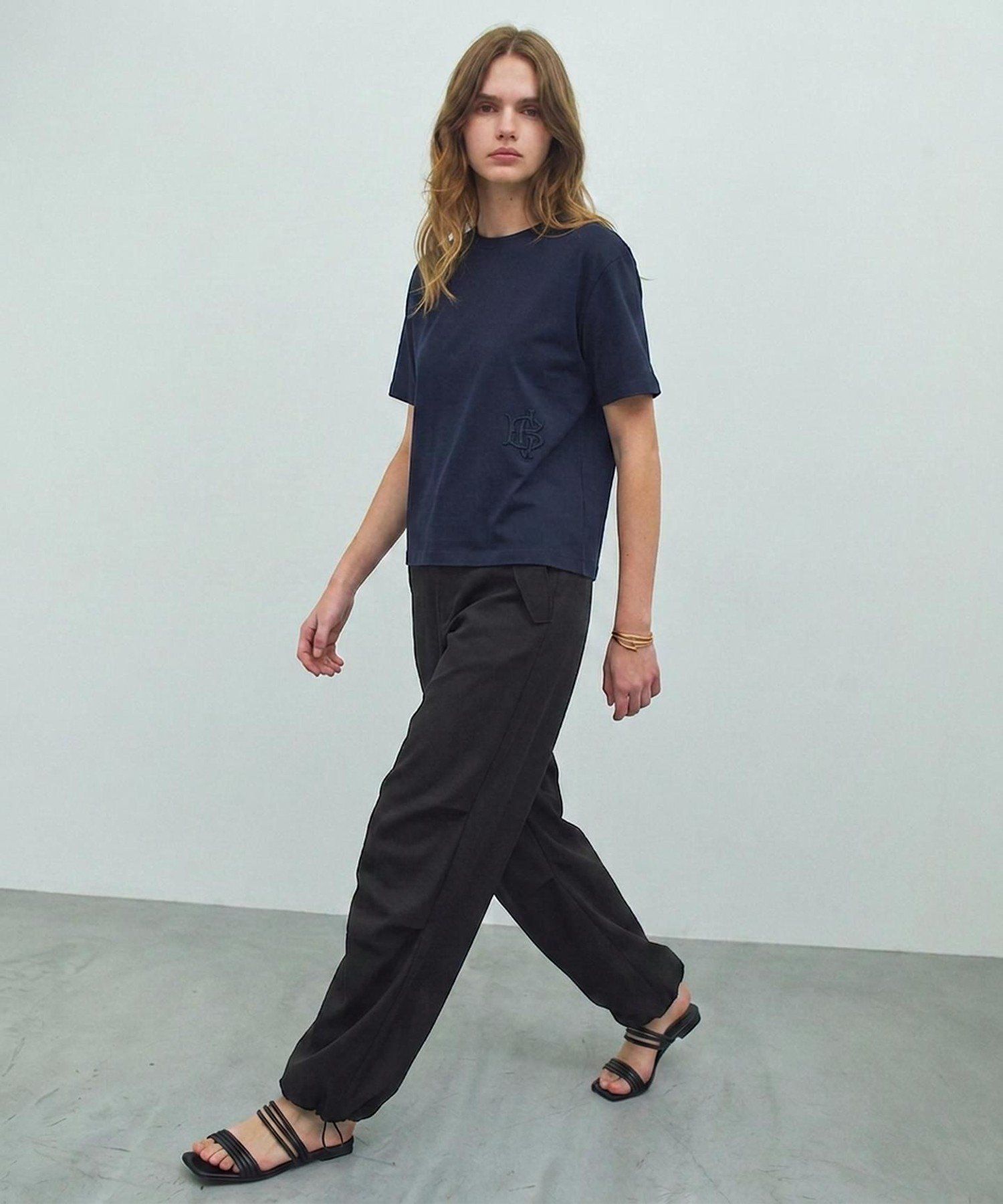 , COOKE / オリジナルロゴ刺繍Tシャツ ベイジ, トップス カットソー・Tシャツ ネイビー ホワイト