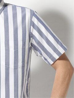 Bold Stripe Short Sleeve Buttondown Shirt EH91031: Blue / White