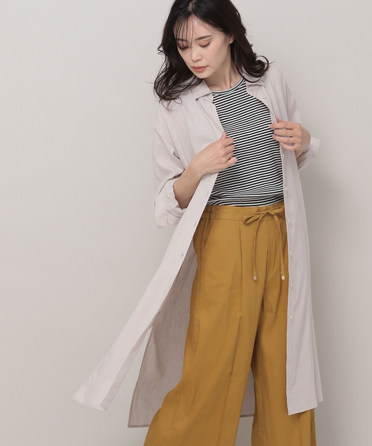 【SALE／64%OFF】Elura リネンブレンド冷感シャツワンピース ゆったり　大きいサイズ エルーラ ワンピース・ドレス シャツワンピース ベージュ ブラウン