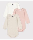 プチバトー　ベビー服 【SALE／30%OFF】PETIT BATEAU 長袖ボディ3枚組 プチバトー マタニティウェア・ベビー用品 ロンパース・カバーオール【送料無料】