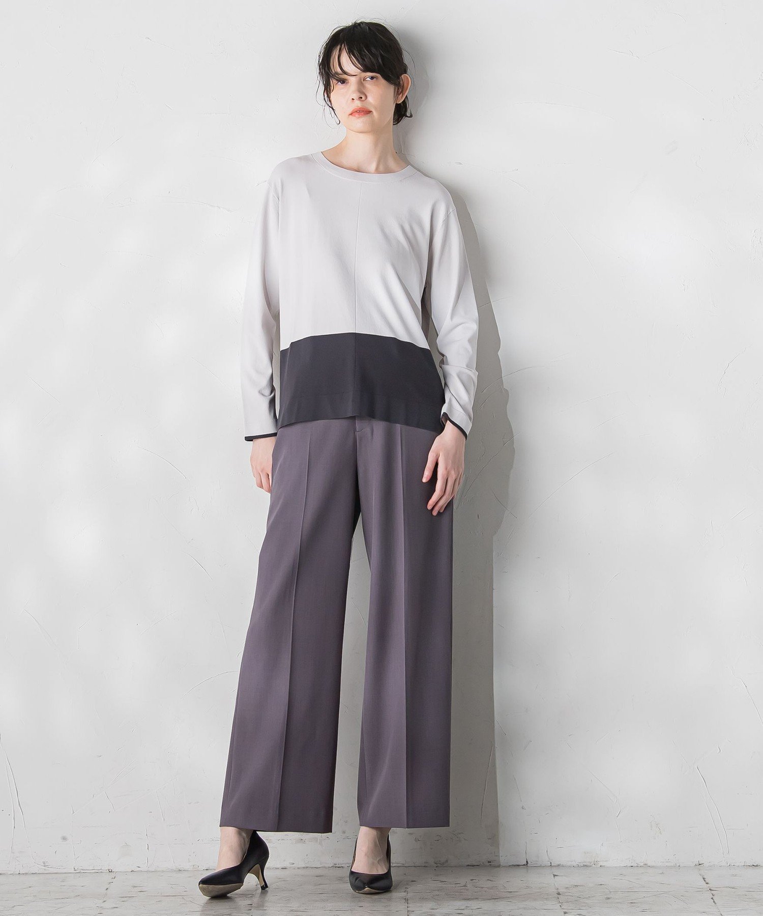 la.f... ドライギャバストレッチワイドパンツ≪洗濯機で洗える/セットアップ対応≫ ラ・エフ パンツ その他のパンツ グレー ブラック